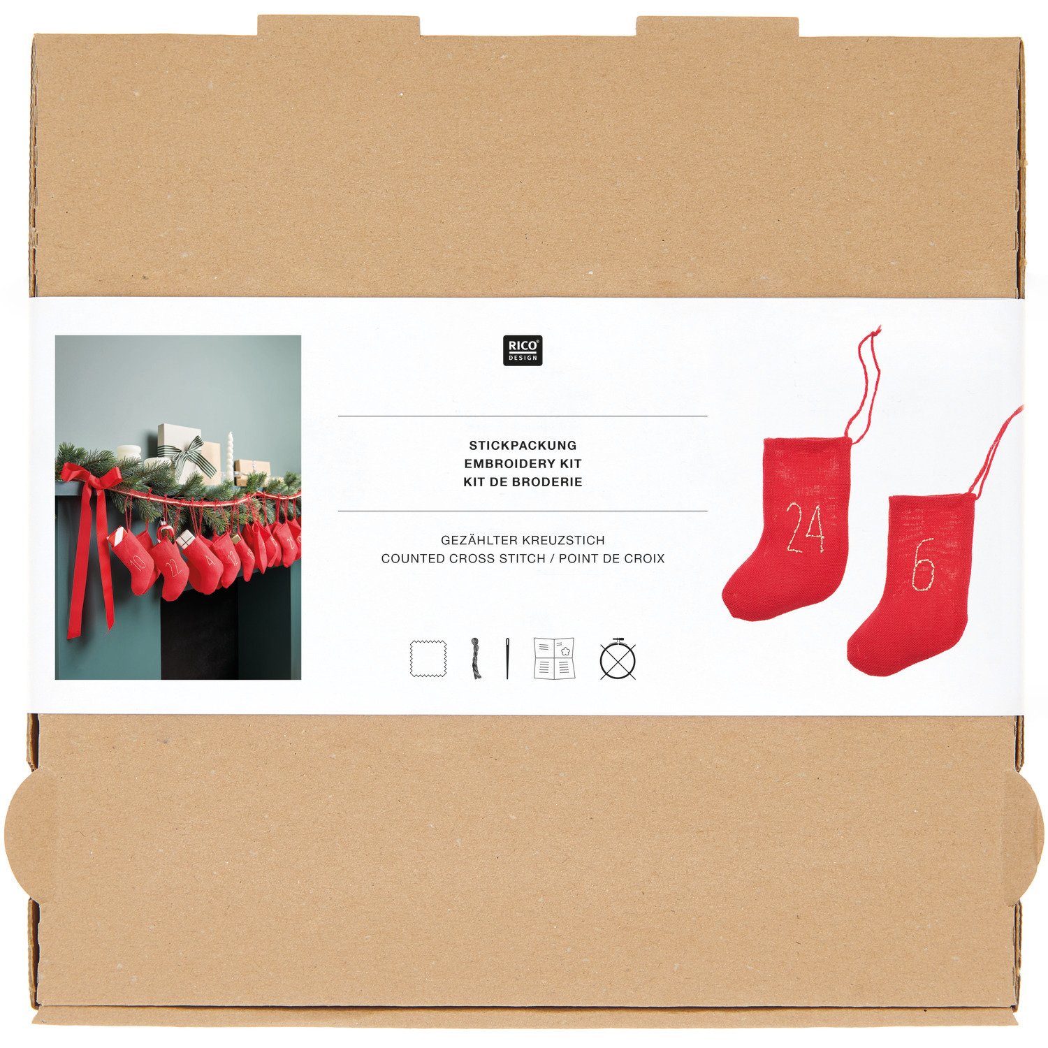 Stickpackung Stiefel-Adventskalender 8x12cm von Rico Design