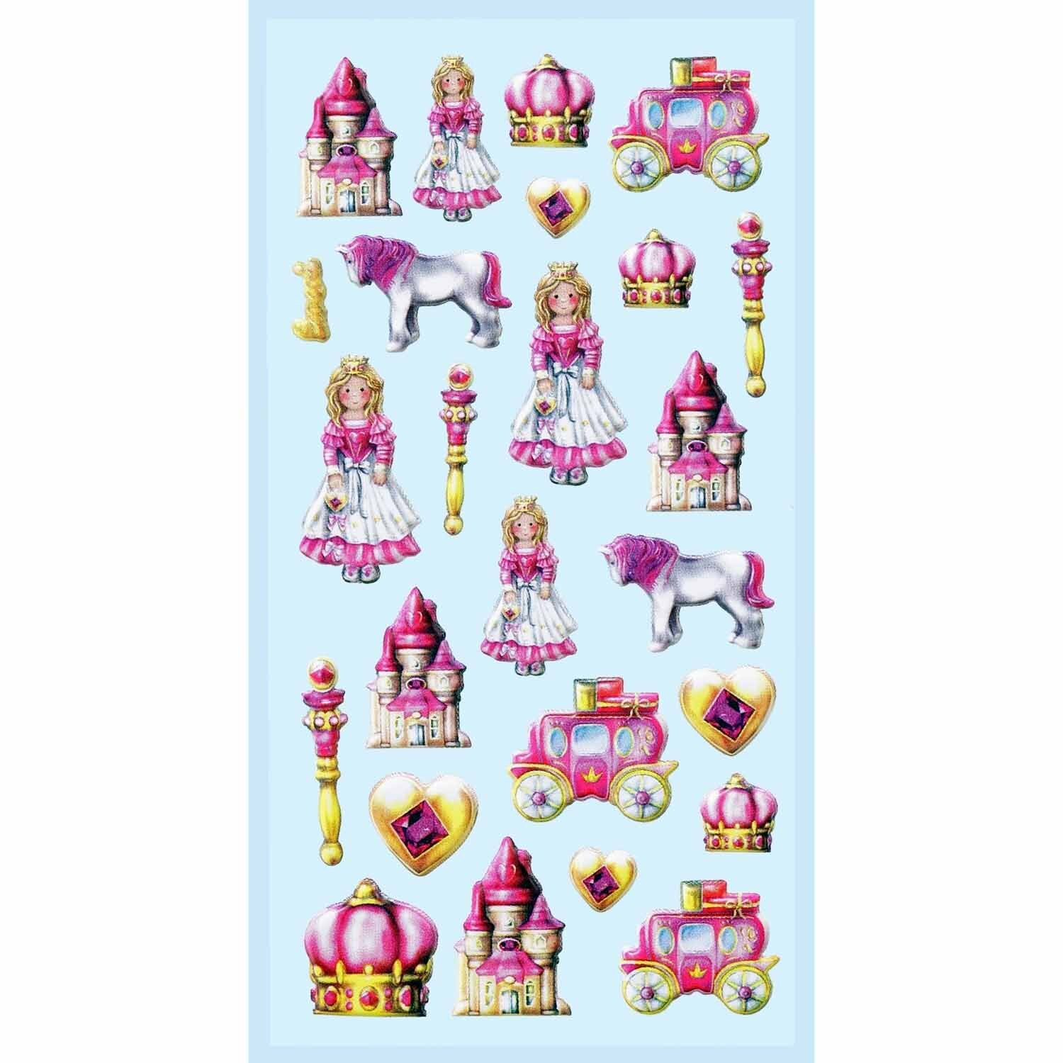 SoftySticker Prinzessin mit bunten Motiven: Prinzessinnen, Schlösser, Kutschen und Herzen von HobbyFun. Ideal für kreative Bastelprojekte.