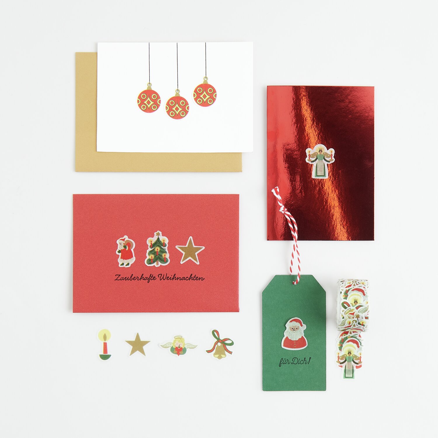 Washi Sticker Santa 200 Stück: Bunte Weihnachtskarten und Geschenkanhänger mit festlichen Motiven.