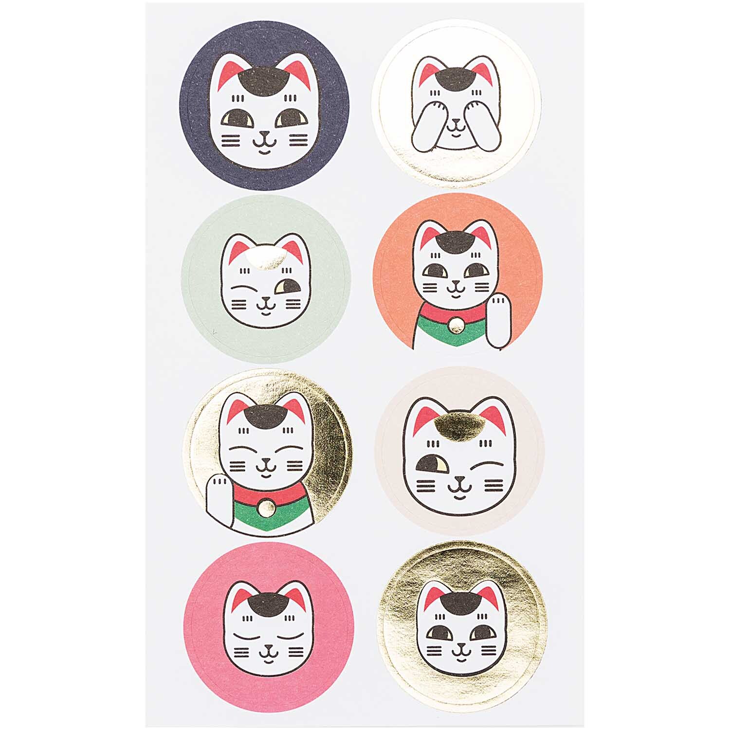 Paper Poetry Sticker Jardin Japonais Katzen, 32 Stück. Verschiedene Katzenmotive in bunten Kreisen. Ideal für kreative Projekte.