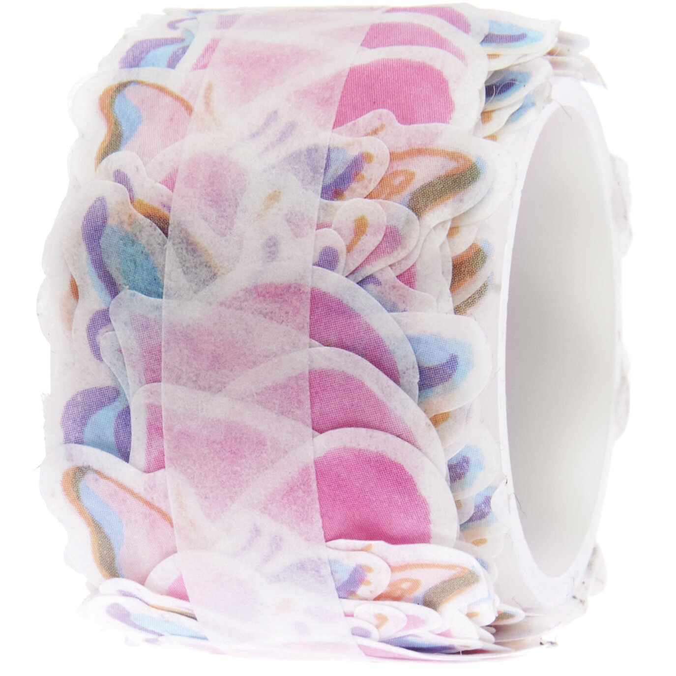 Paper Poetry Washi Sticker Schmetterlinge/Herzen, 200 Stück, in Rosa, Blau und Lila, dekorativ aufgerollt. Ideal für kreative Projekte.