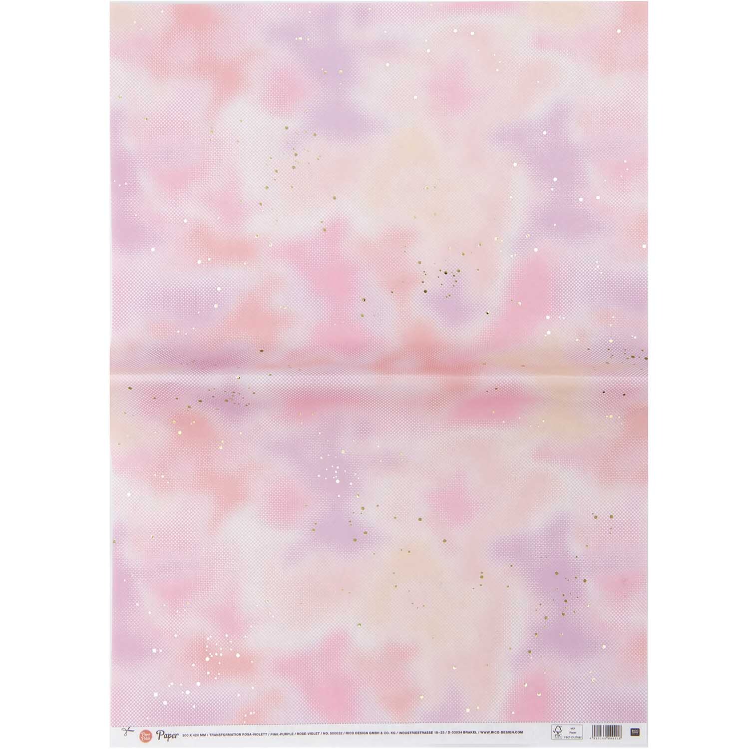 Paper Poetry Paper Patch Papier in rosa-violett mit zartem Farbverlauf und kleinen Glitzerpunkten, ideal für kreative Bastelprojekte.