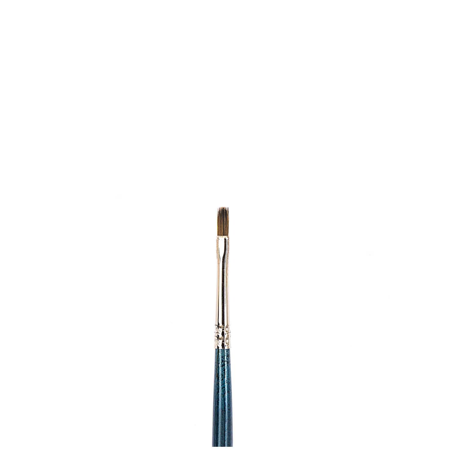 Pinsel Art School Acryl Synthetic flach, blauer Griff, ideal für präzises Malen.