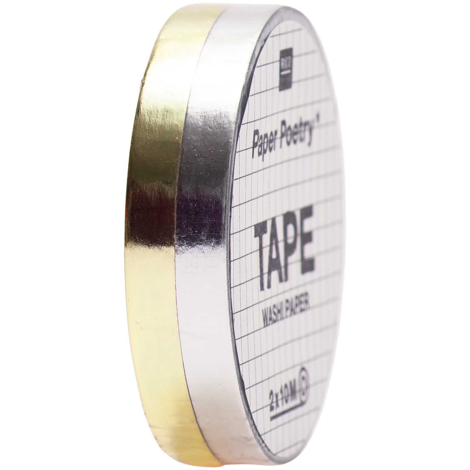 Paper Poetry Tapes Metallic 5mm 10m 2 Stück, dekoratives silber-goldenes Klebeband von Rico Design, ideal für kreative Projekte.