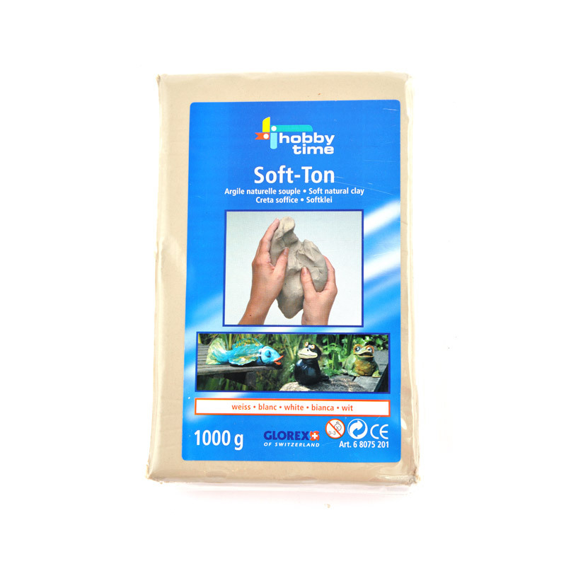 Softton von Glorex: Verpackung mit weißem Ton, ideal für kreative Projekte. Enthält 1000 g.