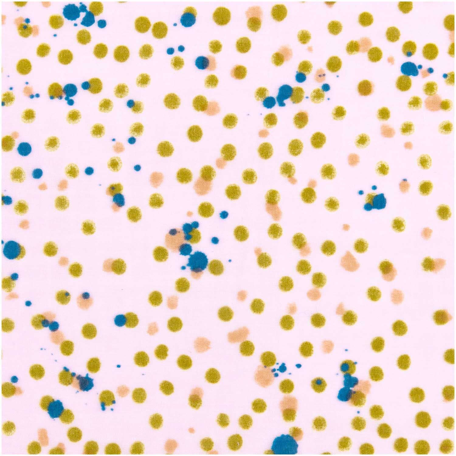 Musselin-Druckstoff Crafted Nature Punkte Rosa-Oliv 140cm zeigt ein Muster aus bunten Punkten.