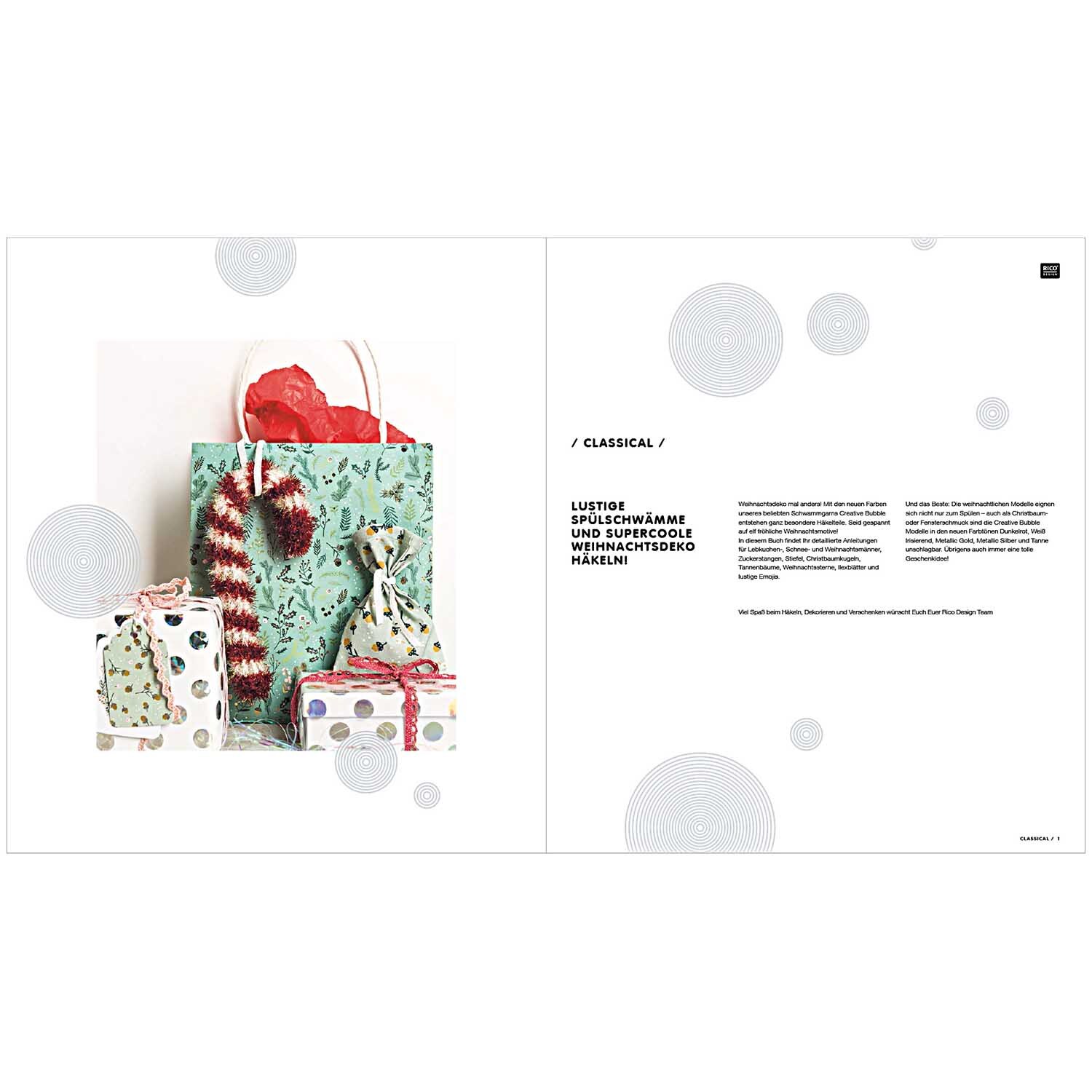 Creative Bubble - Classical X-MAS: Geschenktüten und Dekorationen in festlichem Design von Rico Design.