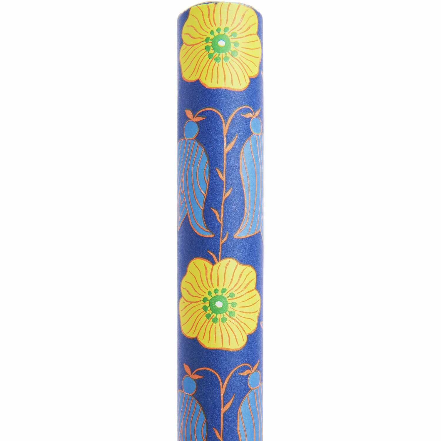Geschenkpapier Butterblume/Glockenblumen von Rico Design mit gelben Blumen auf blauem Hintergrund, 70cm x 2m, 100 g/m².