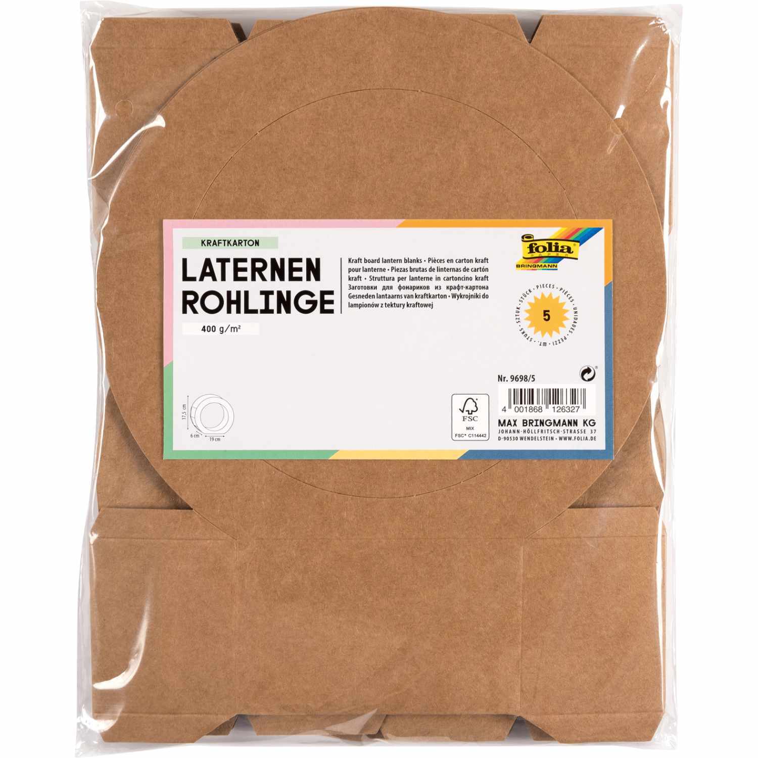 Laternenrohlinge Kraftkarton 19cm 5 Stück von Max Bringmann 