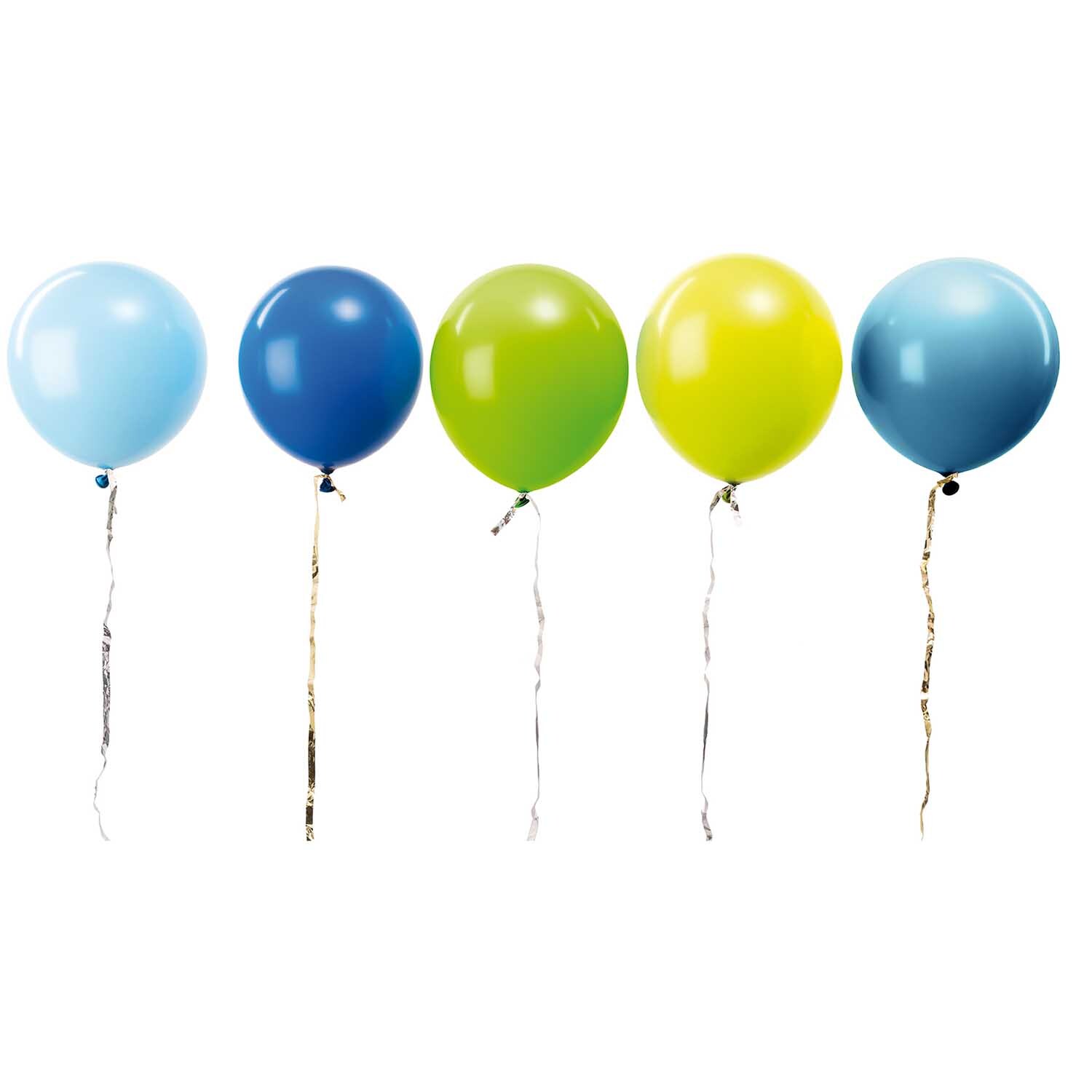 Luftballon Mix aqua 30cm 12 Stück von Rico Design: Fünf bunte Ballons in Blau- und Grüntönen.