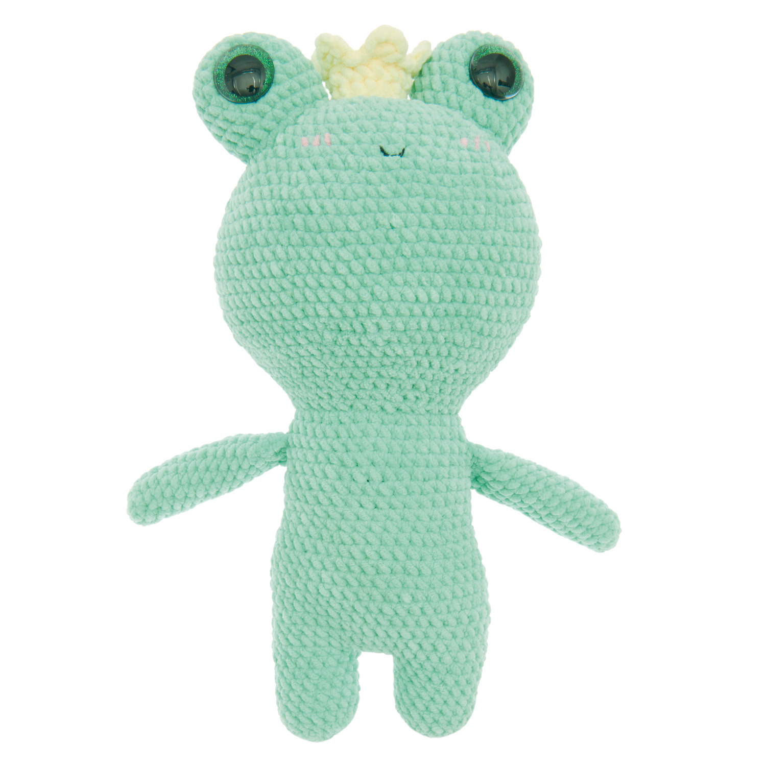 Häkelset Cute Crowned Frog Modell 05 zeigt einen niedlichen Frosch mit Krone, ideal zum Häkeln. Perfekt für kreative Handarbeitsprojekte.