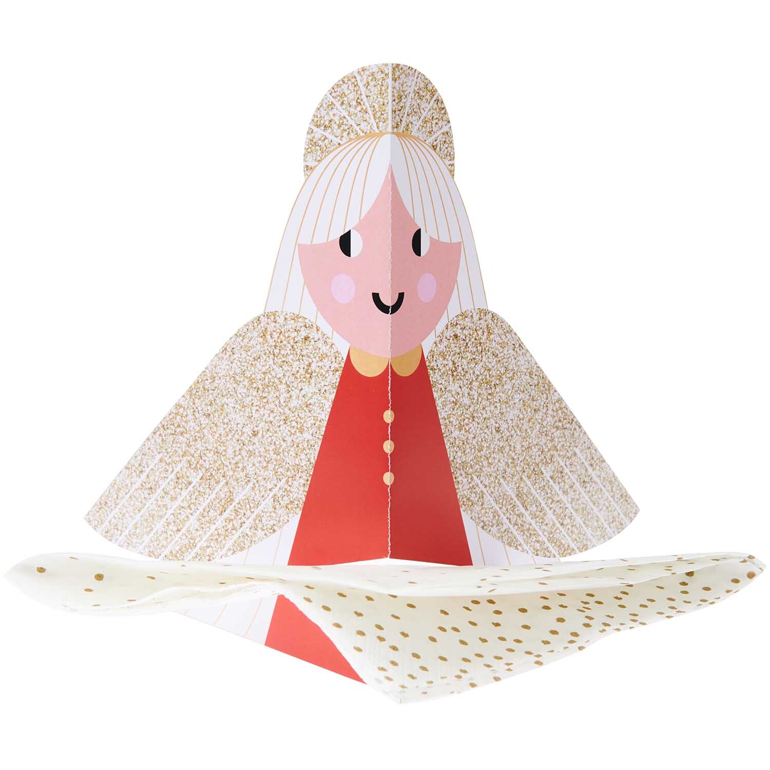 Paper Poetry Serviettenhalter Engel mit goldenen Flügeln und rotem Kleid von Rico Design.