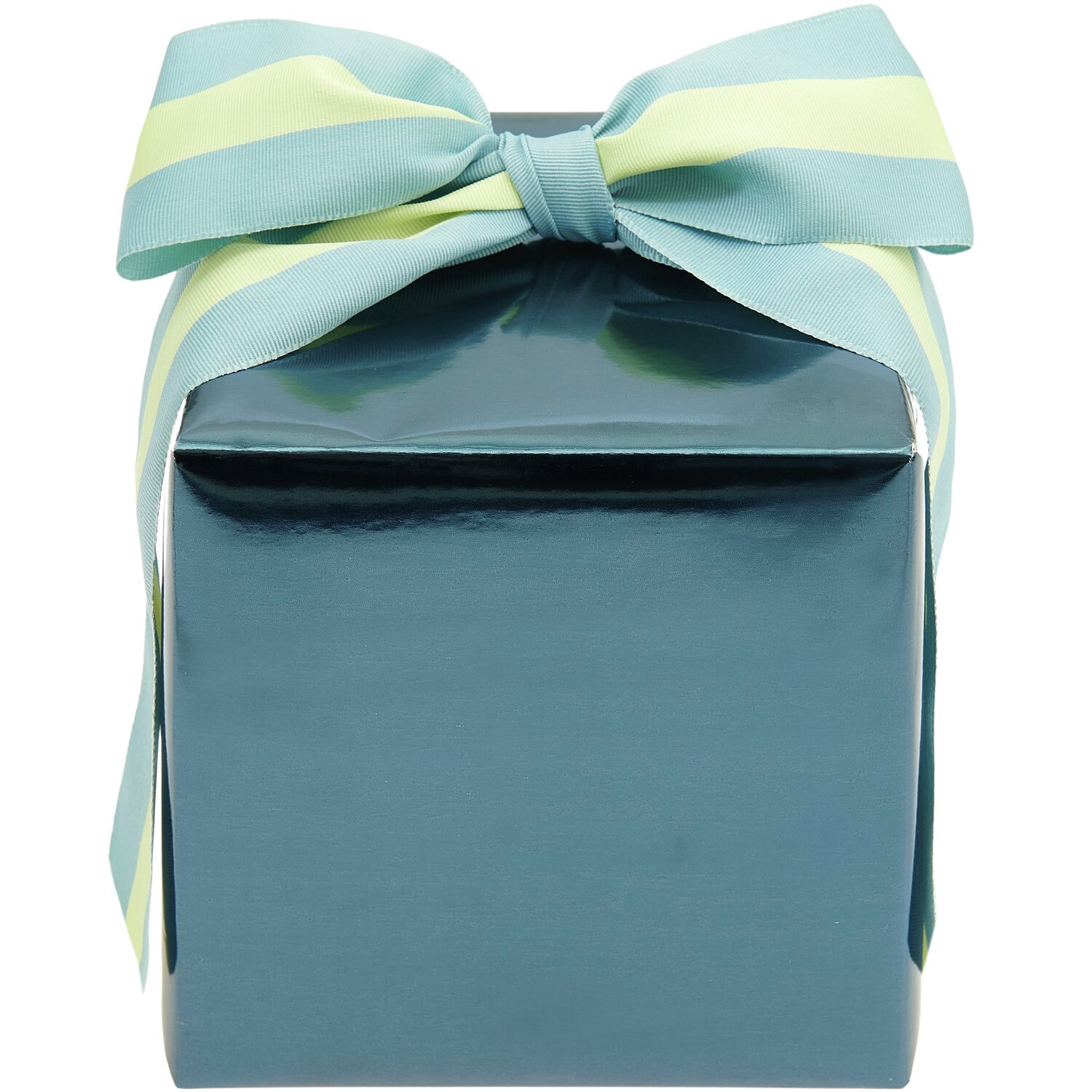 Geschenkpapier Metallic: Elegantes blaues Papier von Rico Design, verpackt mit einer gestreiften Schleife. Ideal für besondere Anlässe.