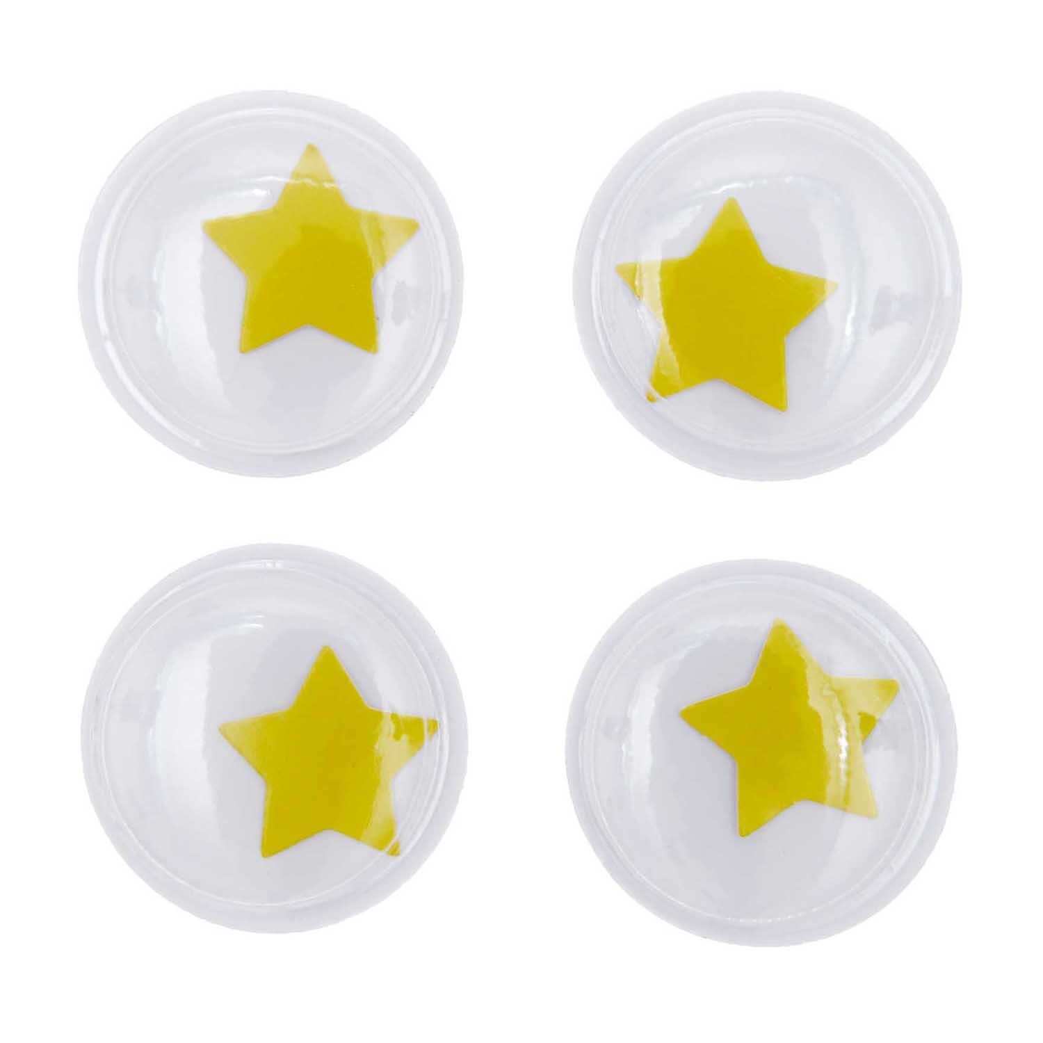 Wackelaugen Sterne 35mm 4 Stück von Rico Design: Vier gelbe Sterne in transparenten Kunststofflinsen.