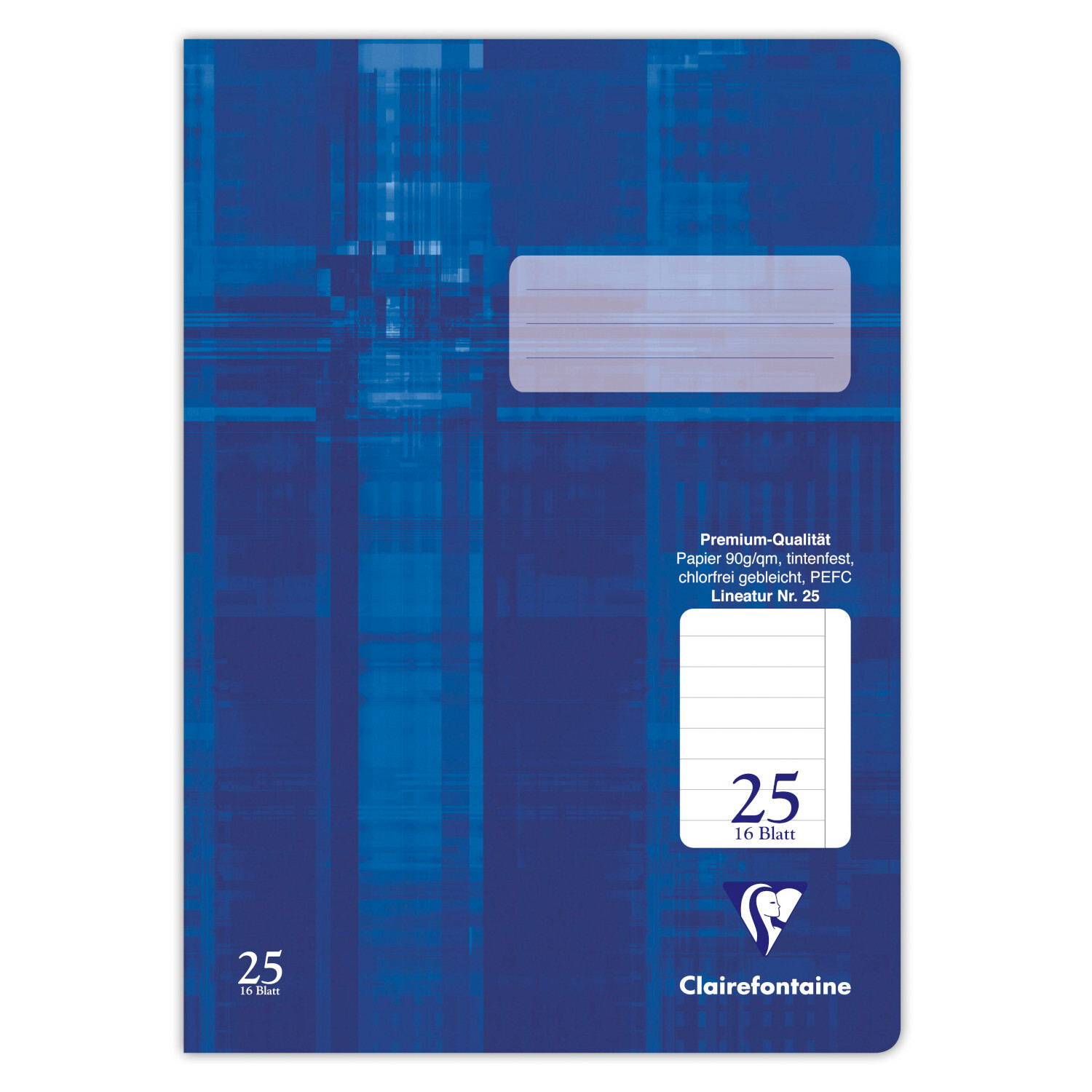Schulheft Blau A4 liniert mit 16 Blatt, Clairefontaine, zeigt ein blaues Cover mit Linienmuster.