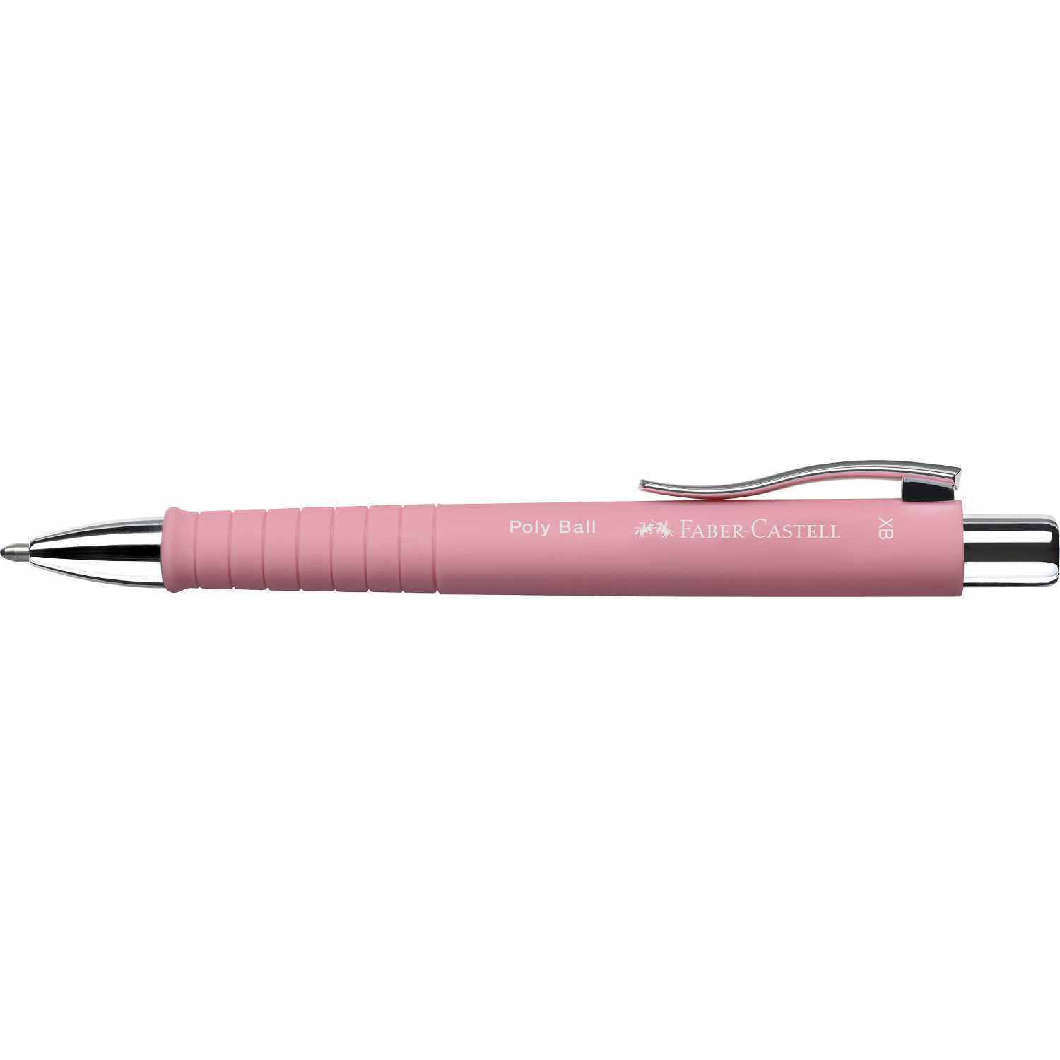 Kugelschreiber Poly Ball XB in Rosa von Faber Castell, mit ergonomischem Griff und Metallclip.
