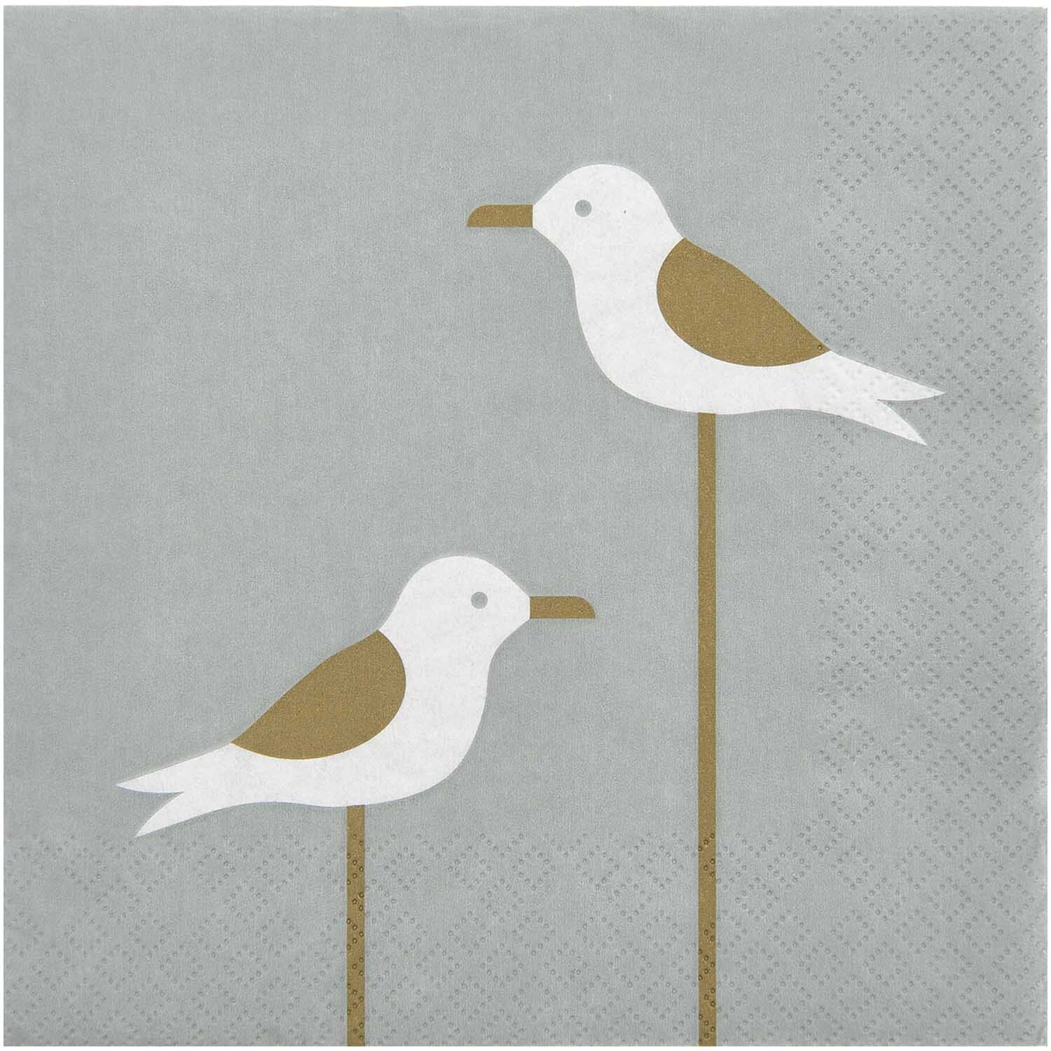 Servietten Möwen 33x33cm 20 Stück: Zwei stilisierte Möwen auf grauem Hintergrund, von Rico Design.
