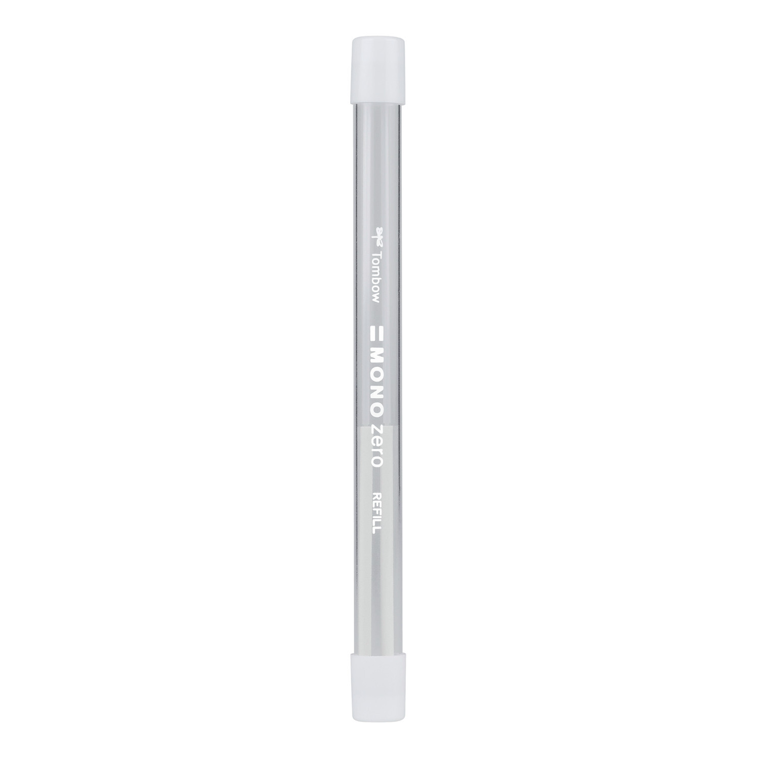 Refill für Radierstift MONO Zero rund, 2 Stück. Schlanker, silberner Stift von Tombow mit weißen Endkappen. Ideal für präzises Radieren.
