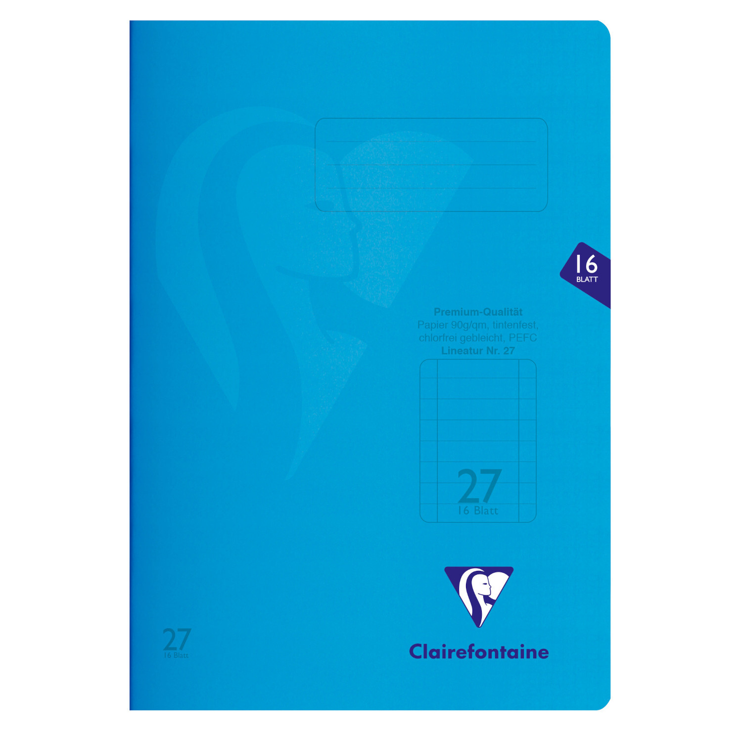 Schulheft Blau A4 liniert mit Rand, 16 Blatt, Clairefontaine. Hochwertiges Papier, 90g/m².