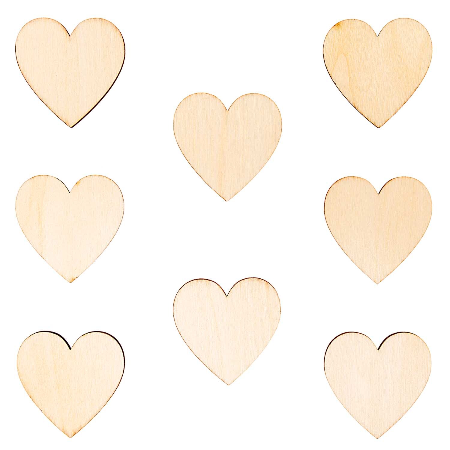 Holzdeko-Set Herz: Acht beige Holzherzen von Rico Design, ideal für kreative Dekorationen.