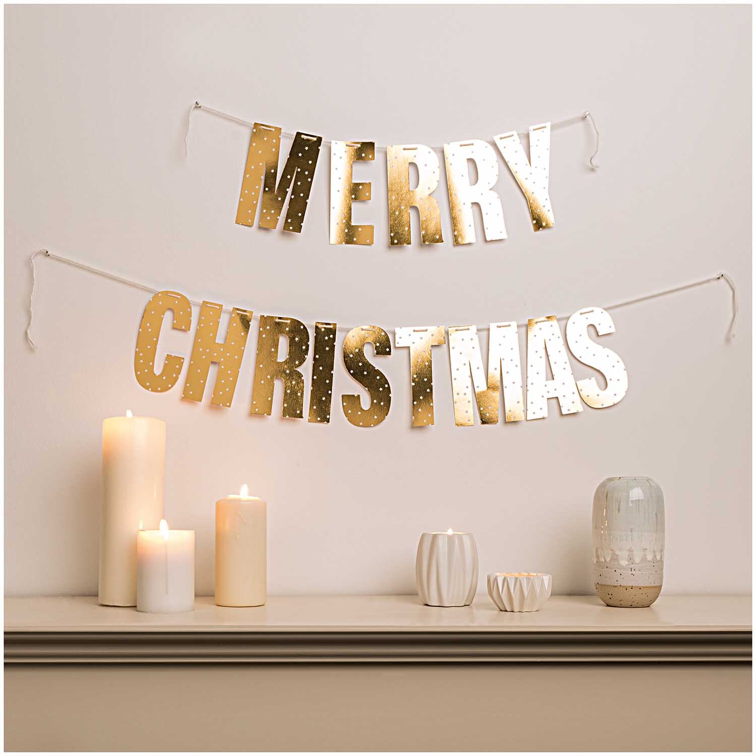 Paper Poetry Girlande Merry Christmas 3m Hot Foil Farbe Gold-Weiß von Rico Design