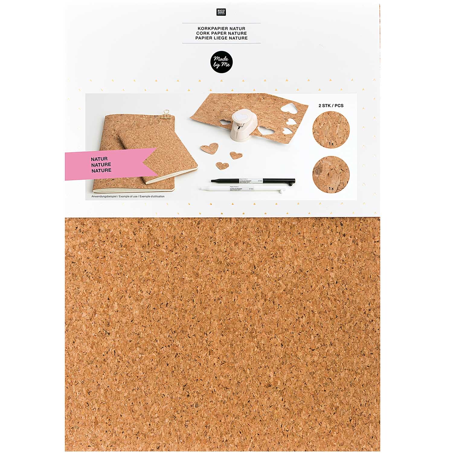Korkpapier selbstklebend DIN A4 2 Stück von Rico Design, ideal für kreative Bastelprojekte. Enthält zwei Bögen in natürlicher Optik.
