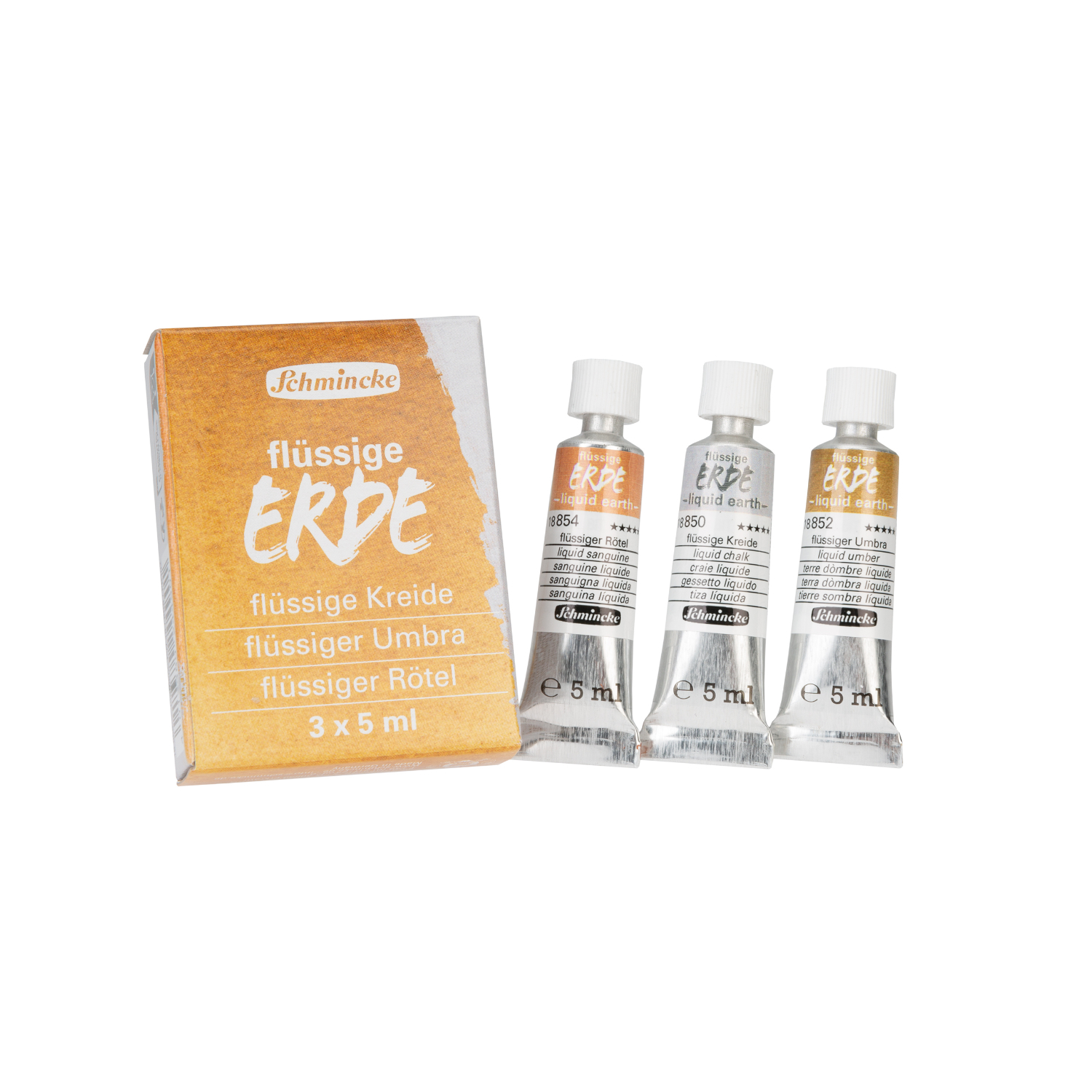Pigmente Trio flüssige Erde Set mit drei 5ml Tuben in verschiedenen Erdtönen von Schmincke.