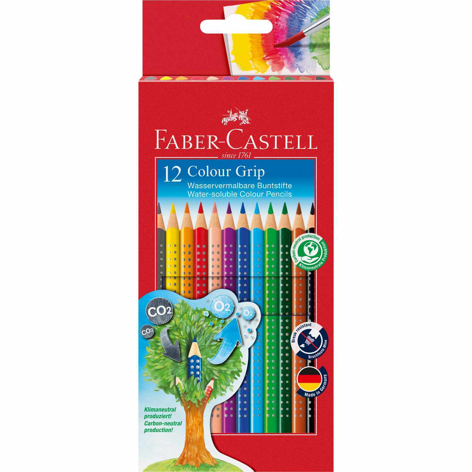 Colour GRIP Farbstift Kartonetui mit 12 bunten Stiften von Faber Castell, ideal für kreative Projekte.