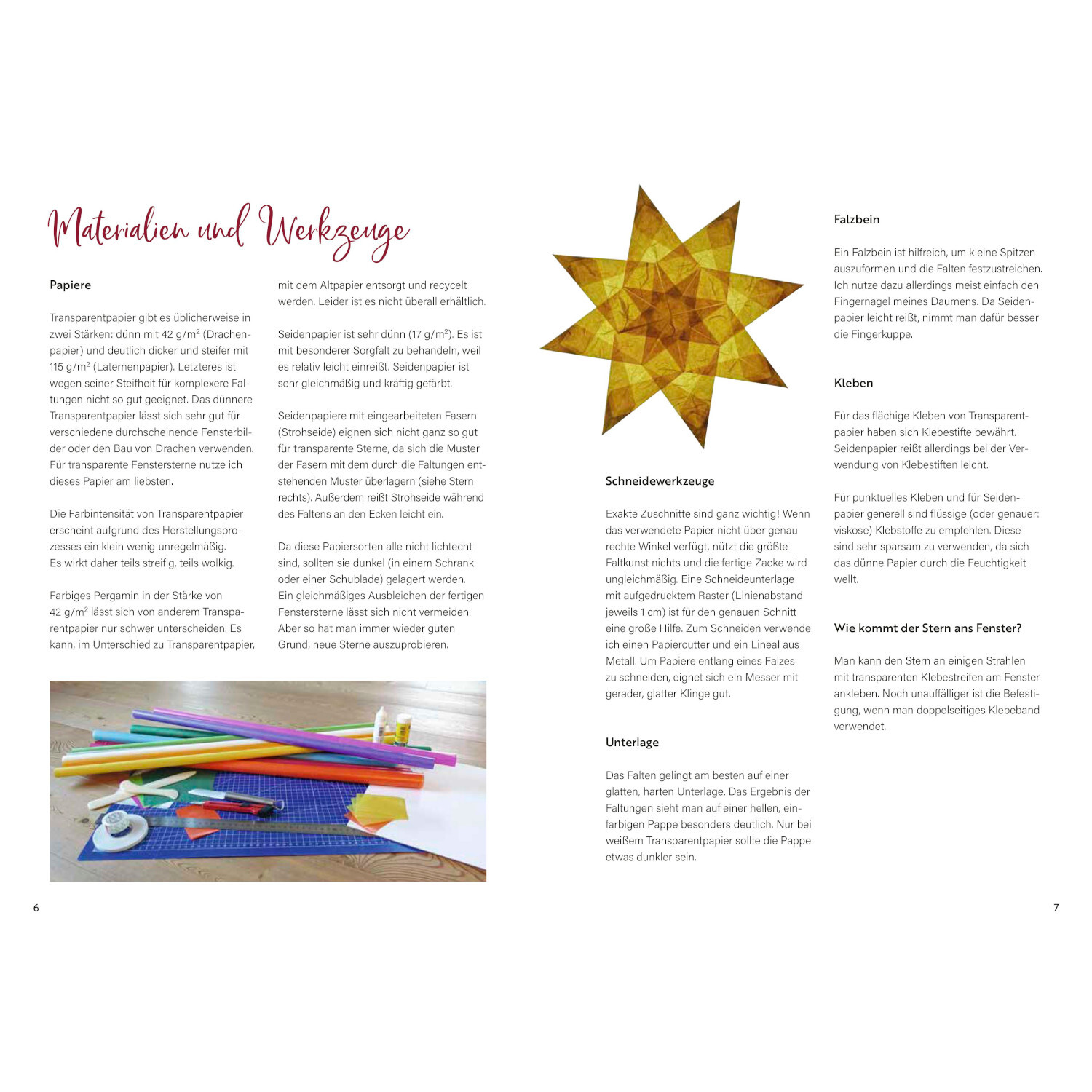 Weihnachtliche Fenstersterne falten: Anleitung mit buntem Papier und Werkzeugen, Christophorus Verlag.