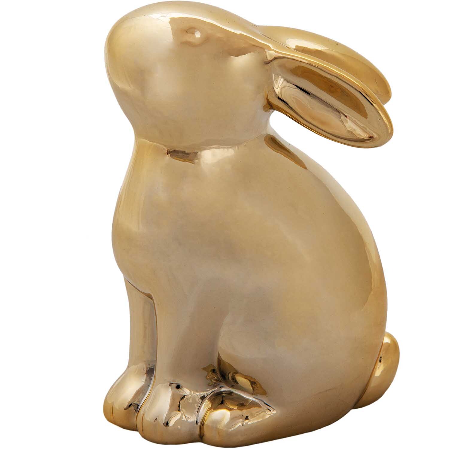 Porzellanhase sitzend gold 15cm: Elegante, goldene Hasenfigur aus Porzellan, ideal als stilvolle Dekoration.