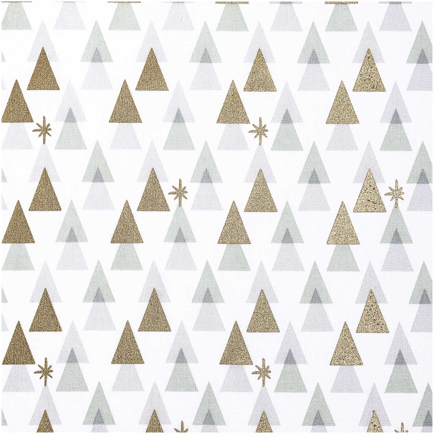 Druckstoff grafische Tanne weiß-gold 140cm mit geometrischen Tannenbäumen in Weiß und Gold von Rico Design.