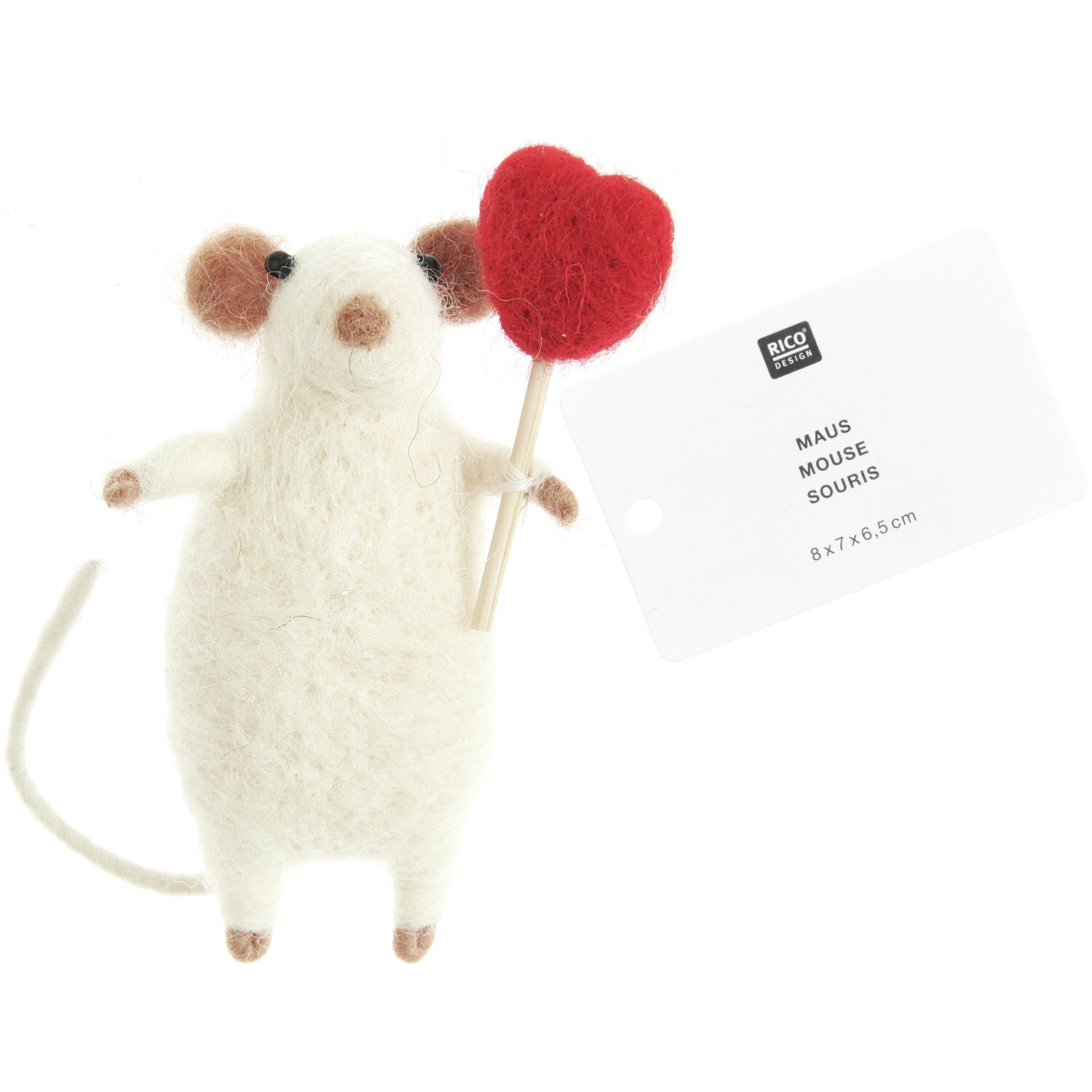 Filz Maus mit rotem Herz Weiß 8x7x6,5cm von Rico Design