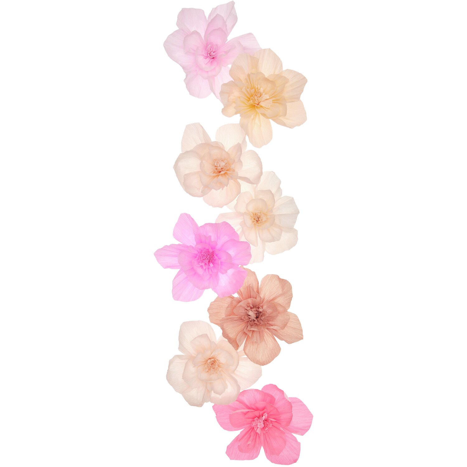 Krepppapier Blüten Set Primrose Hill M: Acht zarte Blüten in Rosa- und Pfirsichtönen, Ø15cm, von Rico Design.