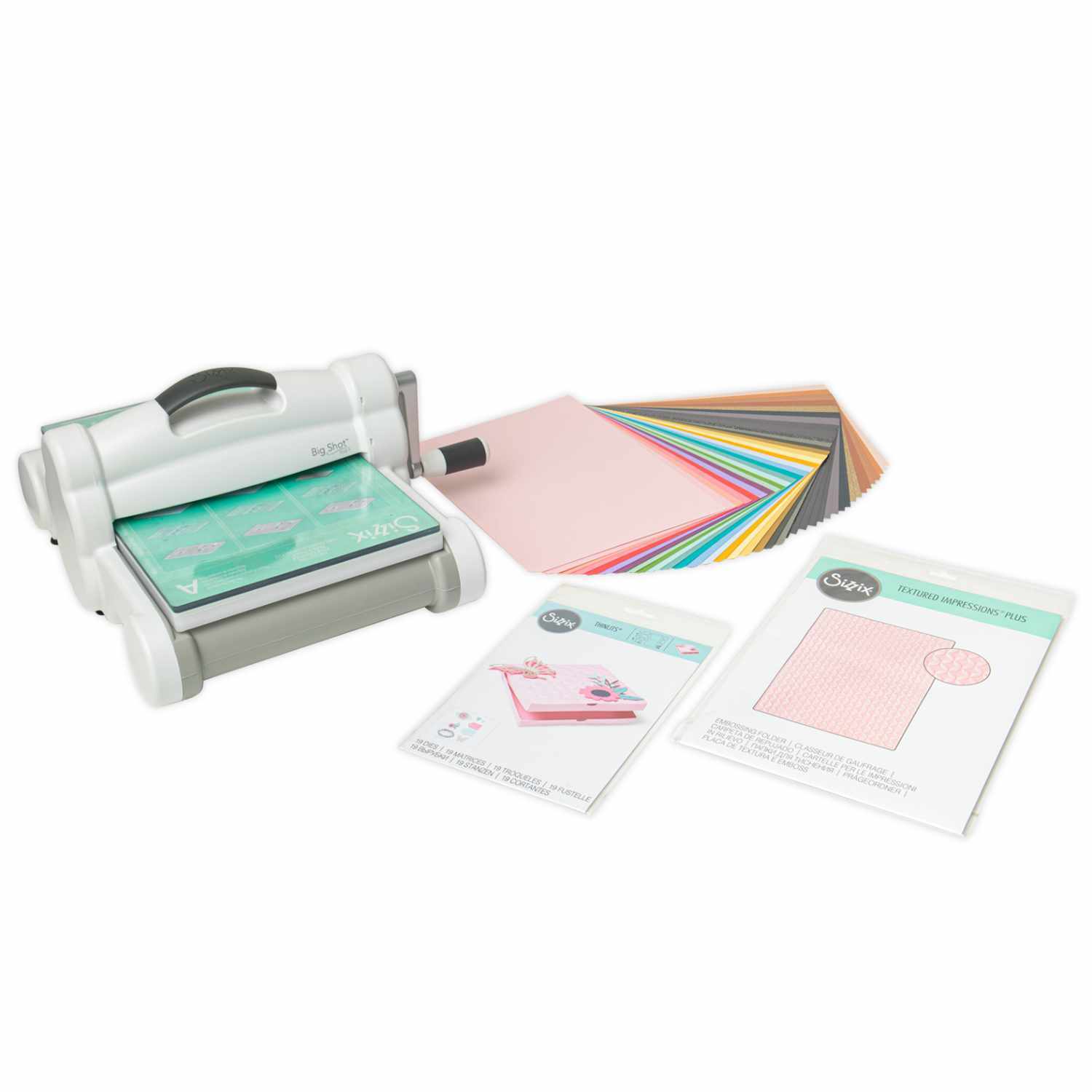 Big Shot Plus Starter Set: Stanzmaschine mit buntem Papier und Anleitungen, ideal für kreative Projekte. Marke: Sizzix.