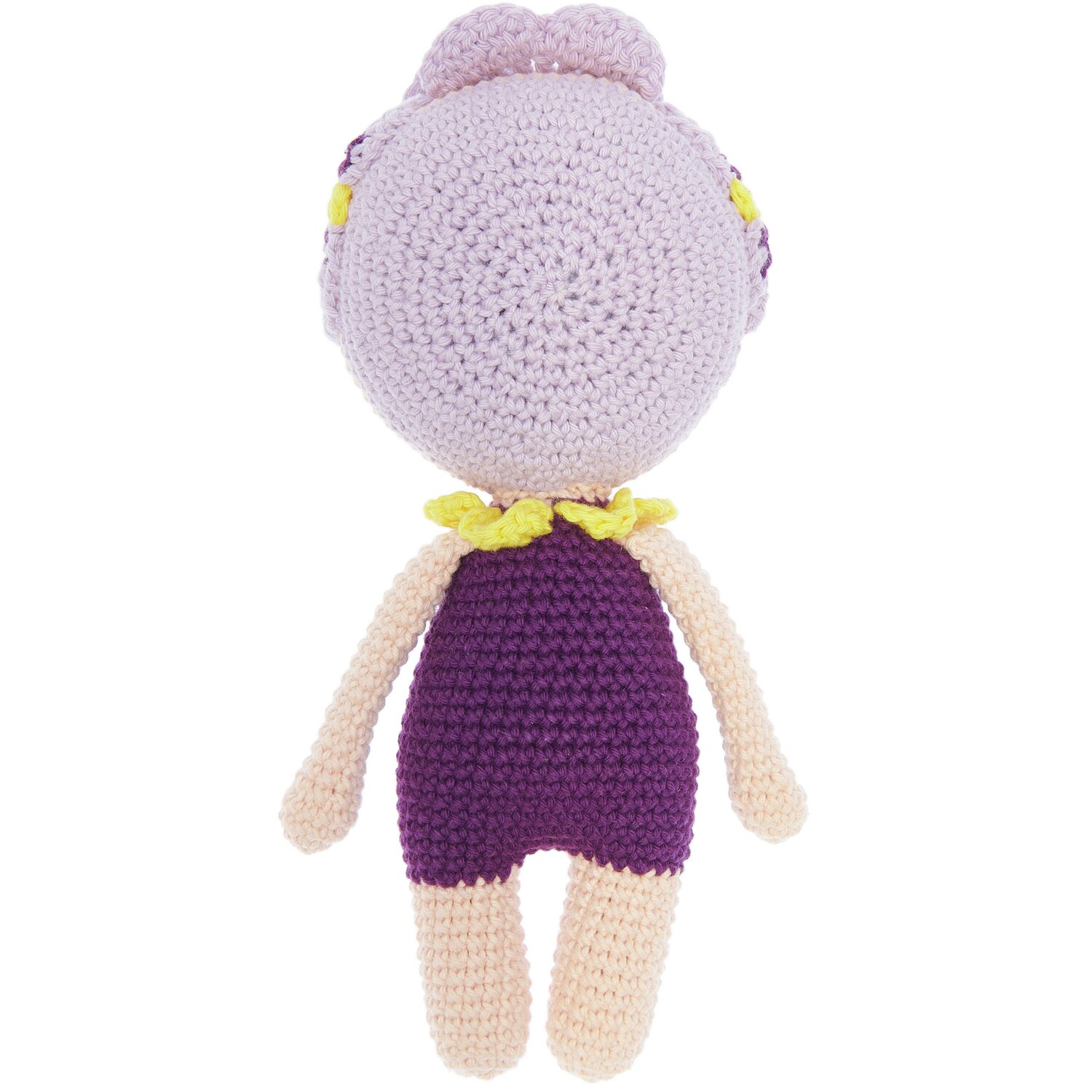 Creative Ricorumi dk: Gehäkelte Puppe in Flieder und Lila von Rico Design, 25g, mit gelben Details.