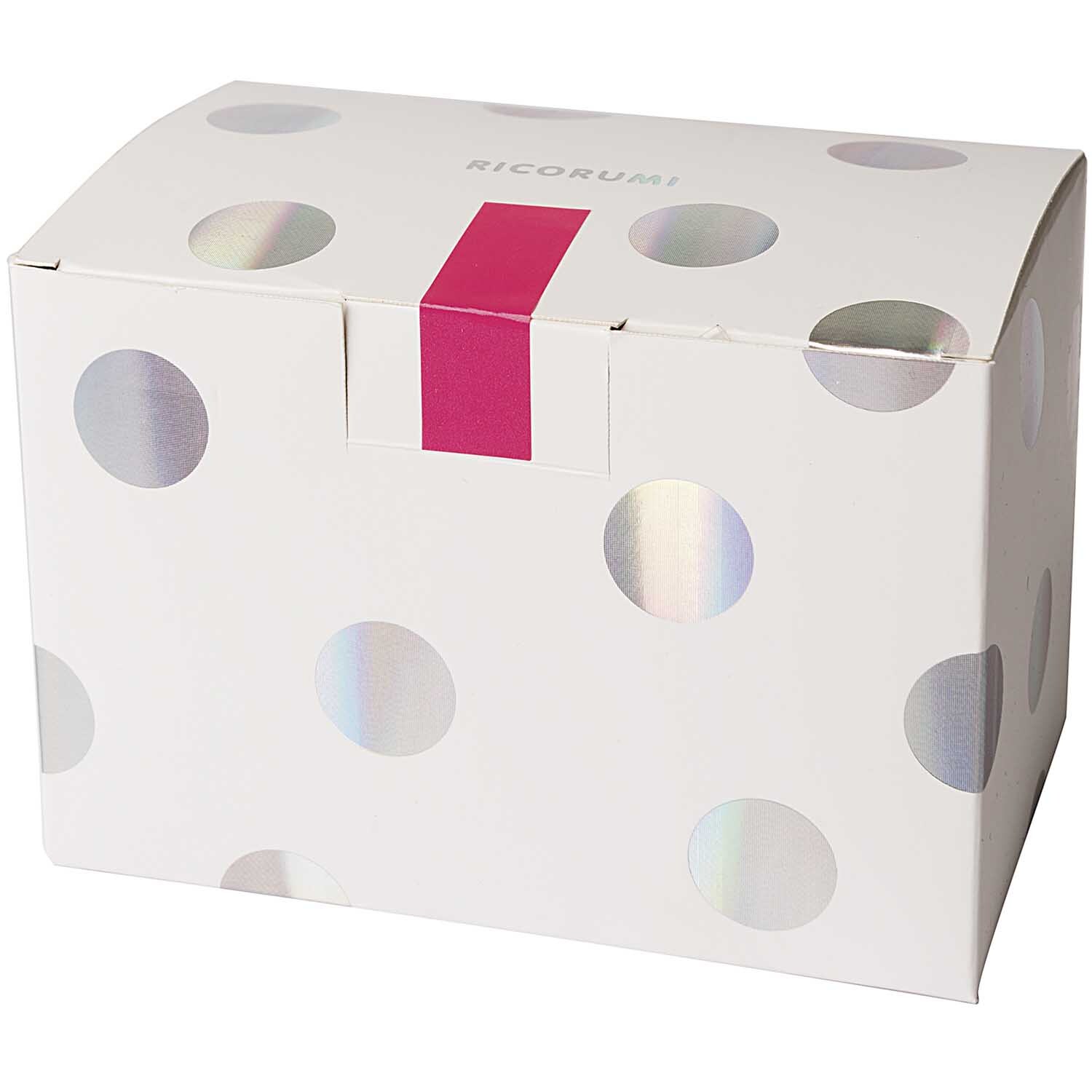 Ricorumi Geschenkbox mit silbernen Punkten und pinkem Verschluss, ideal für stilvolle Geschenke.