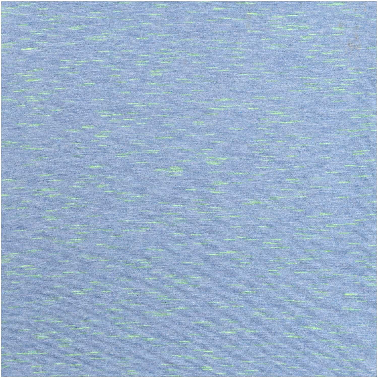 Meterware Jersey azur-neongrün von Rico Design zeigt ein weiches, azurblaues Gewebe mit neongrünen Akzenten. Ideal für kreative Nähprojekte.