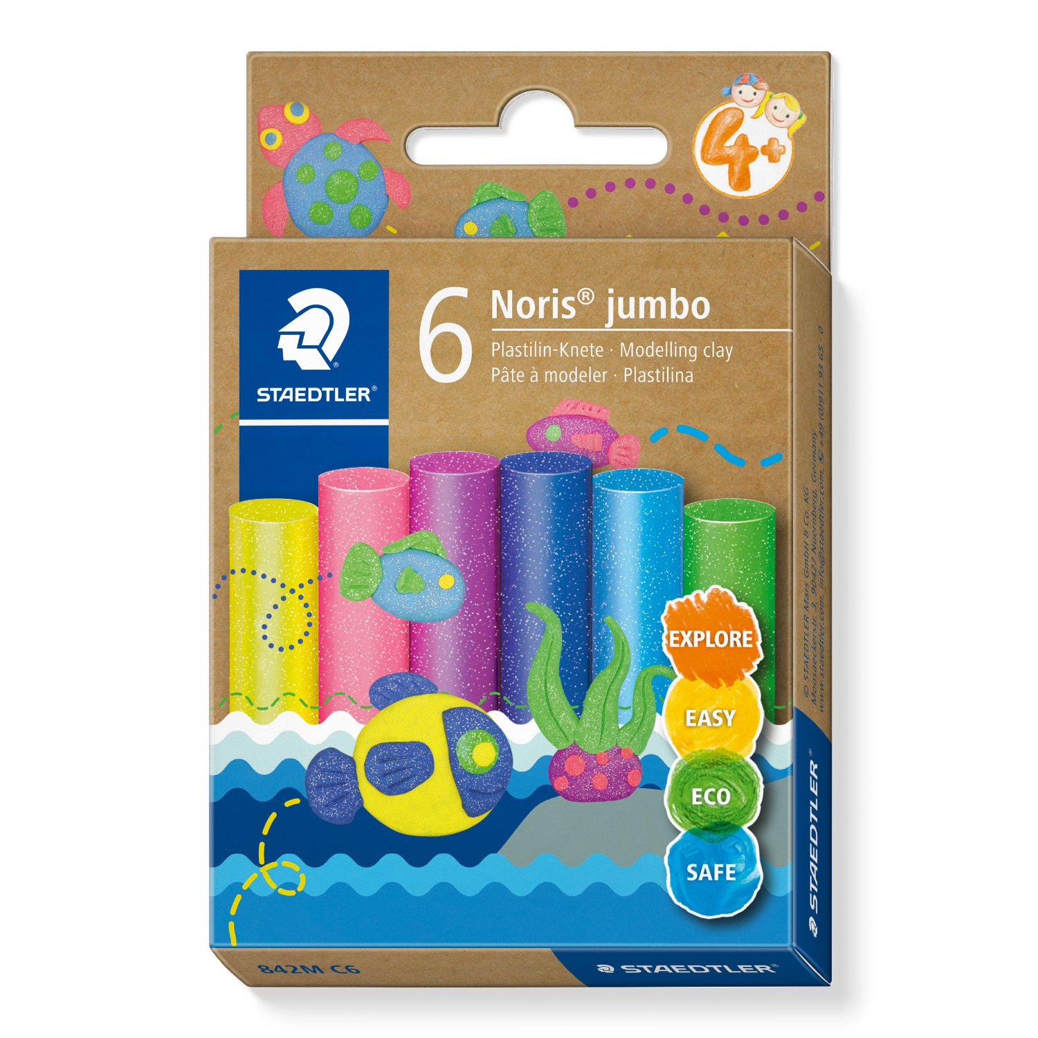 Plastilin-Knete Noris jumbo von Staedtler in 6 Farben, ideal für kreatives Spielen und Basteln.