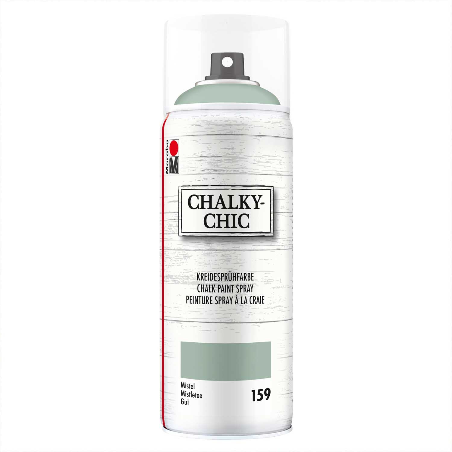Kreidesprühfarbe Chalky-Chic 400ml von Marabu in Mistelgrün. Die Spraydose zeigt das elegante Design.