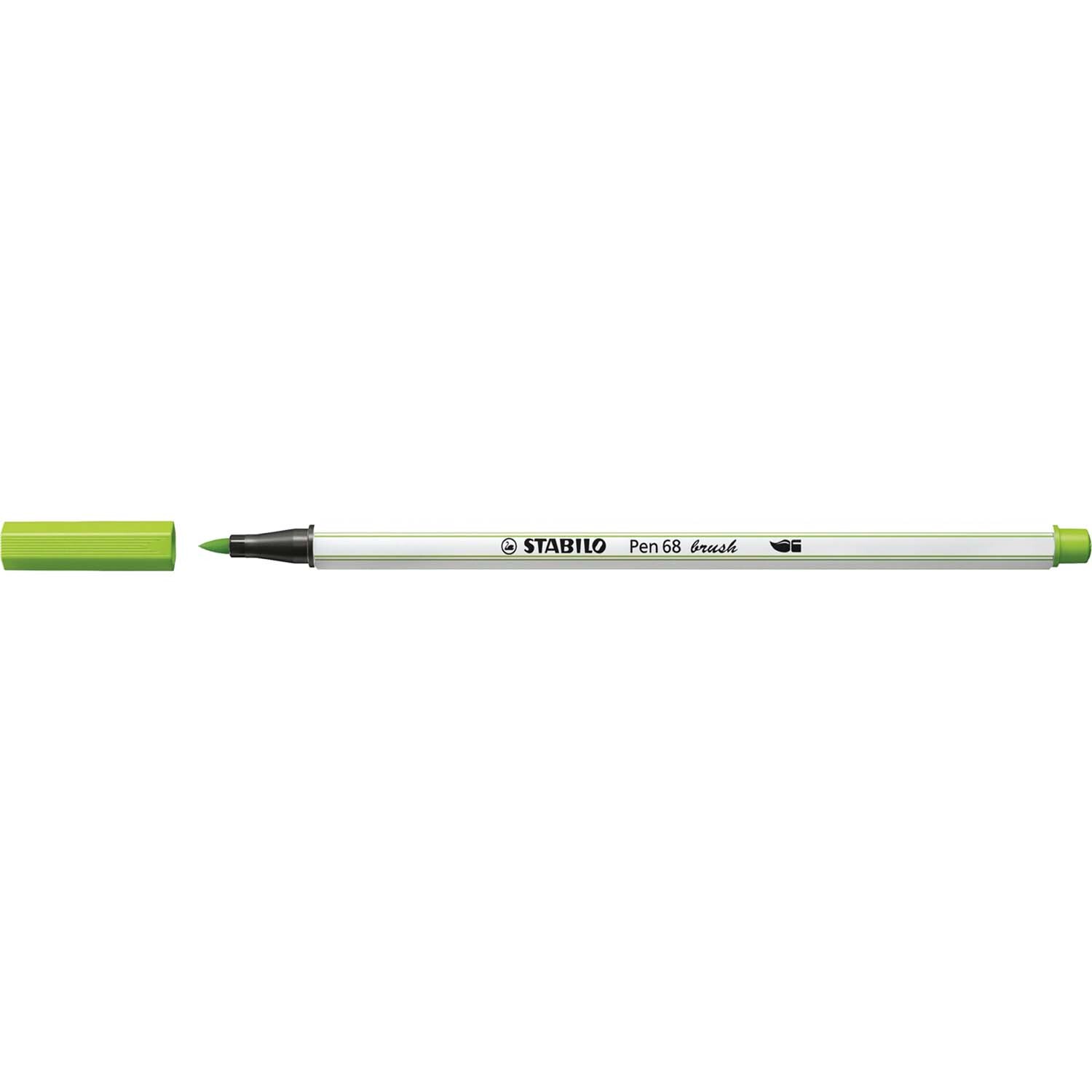 Pen 68 brush: Ein grüner STABILO Filzstift mit abnehmbarem Deckel, ideal für kreative Projekte.