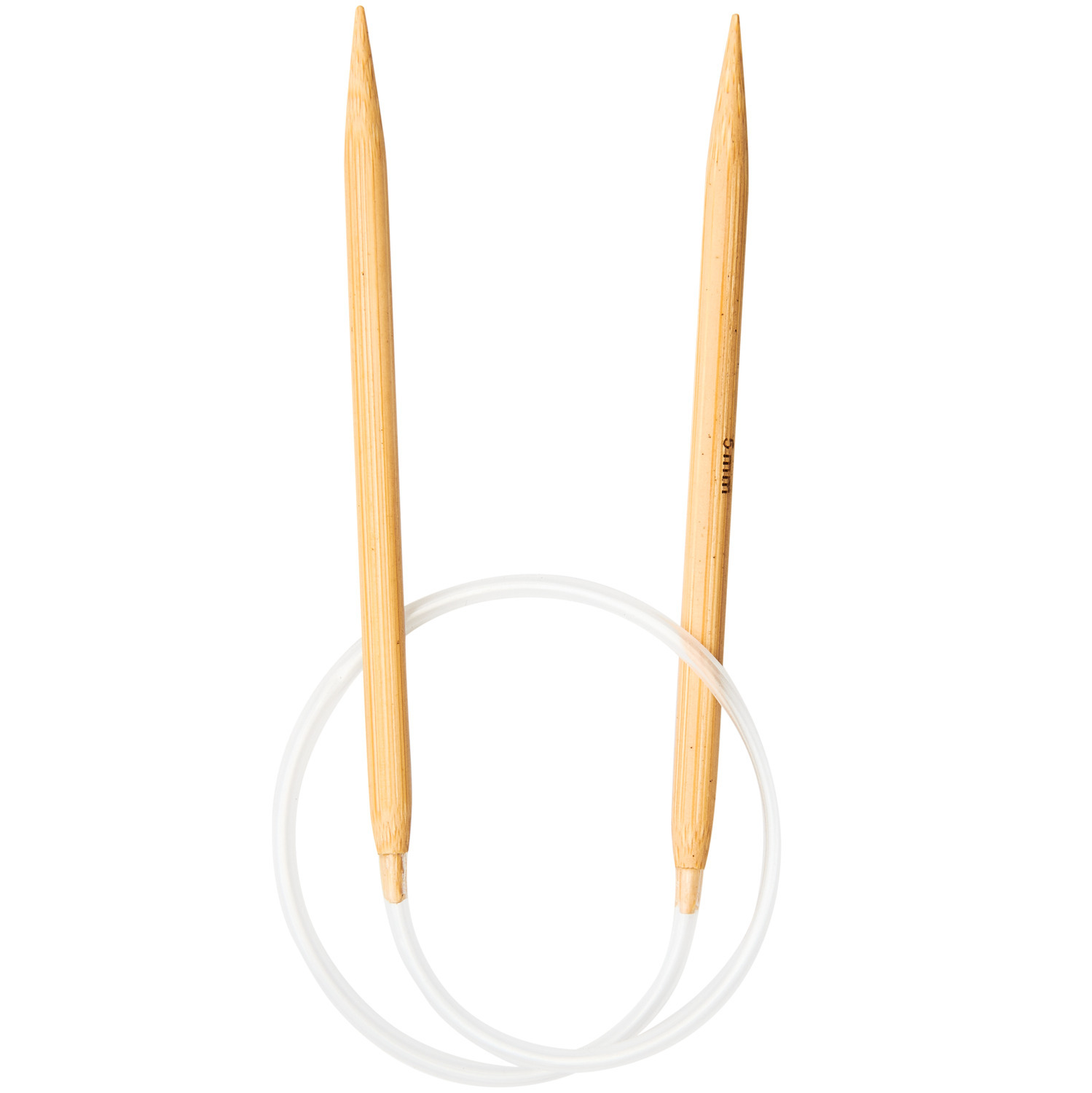 Rundstricknadel 40cm Bambus von Rico Design, aus hellem Holz mit flexiblem Kunststoffseil. Ideal für Strickprojekte.