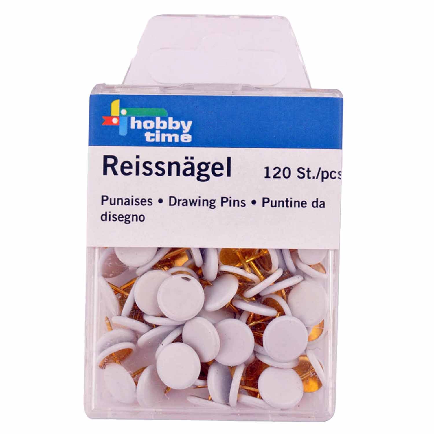Reissnägel weiß 120 Stück in transparenter Verpackung von Glorex, ideal für Büro und Schule.