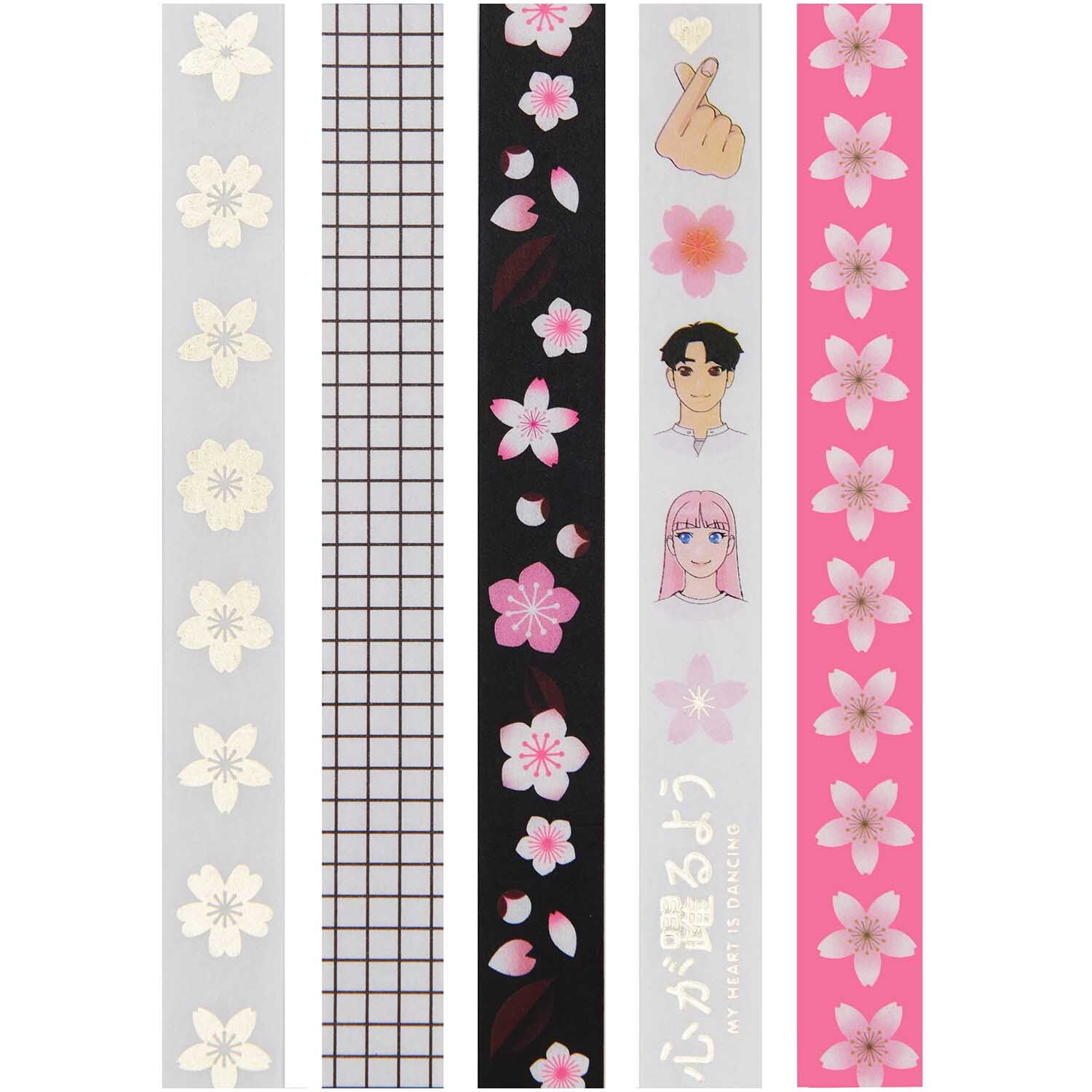 Paper Poetry Tape Set Manga, 5-teilig, zeigt bunte Designs mit Blumen und Manga-Charakteren. Ideal für kreative Projekte. Marke: Rico Design.
