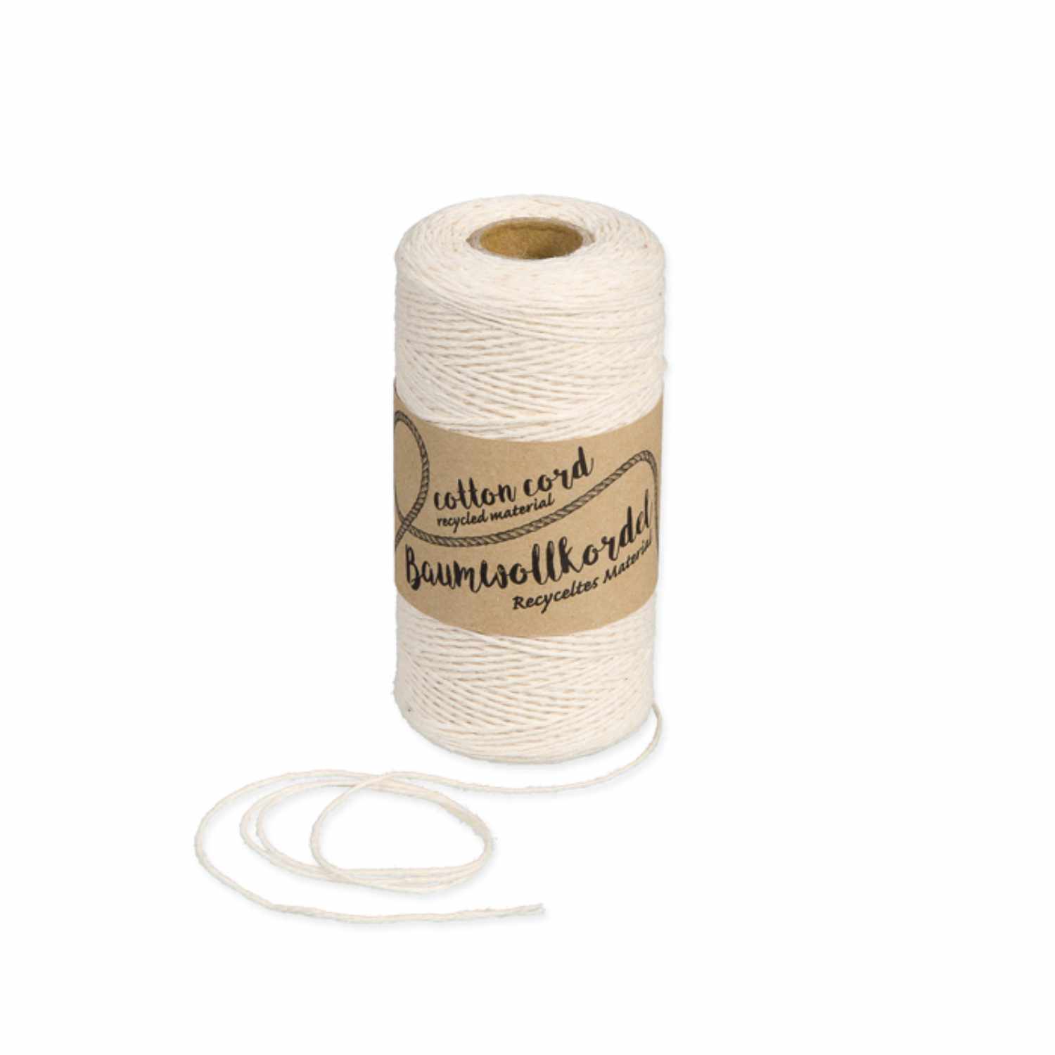 Baumwollkordel für Makramee in Creme, 1mm dick, 220m lang, auf einer Rolle von Halbach. Ideal für kreative Projekte.