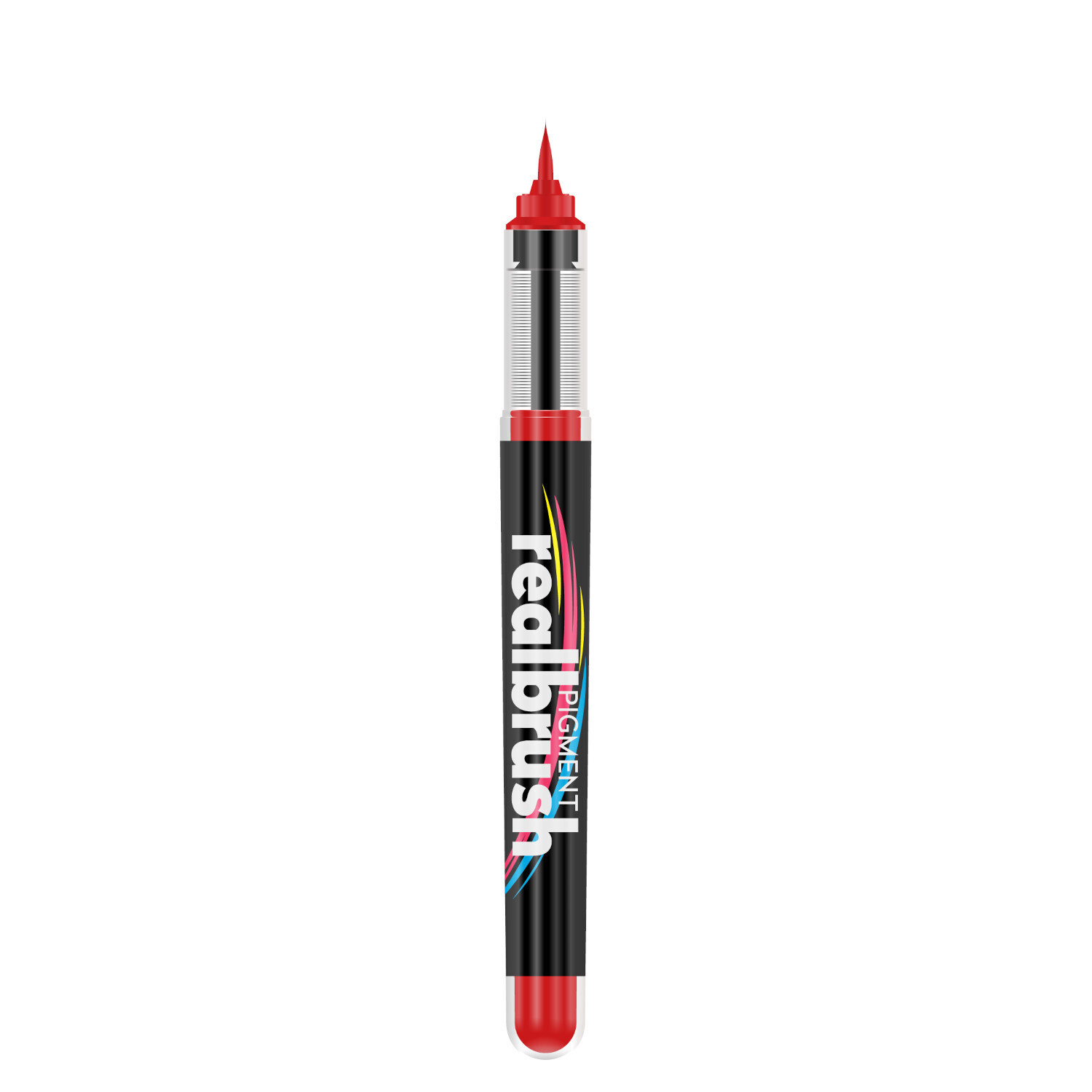 Realbrush Pigment Marker in leuchtendem Rot, ideal für präzises Zeichnen und Malen.