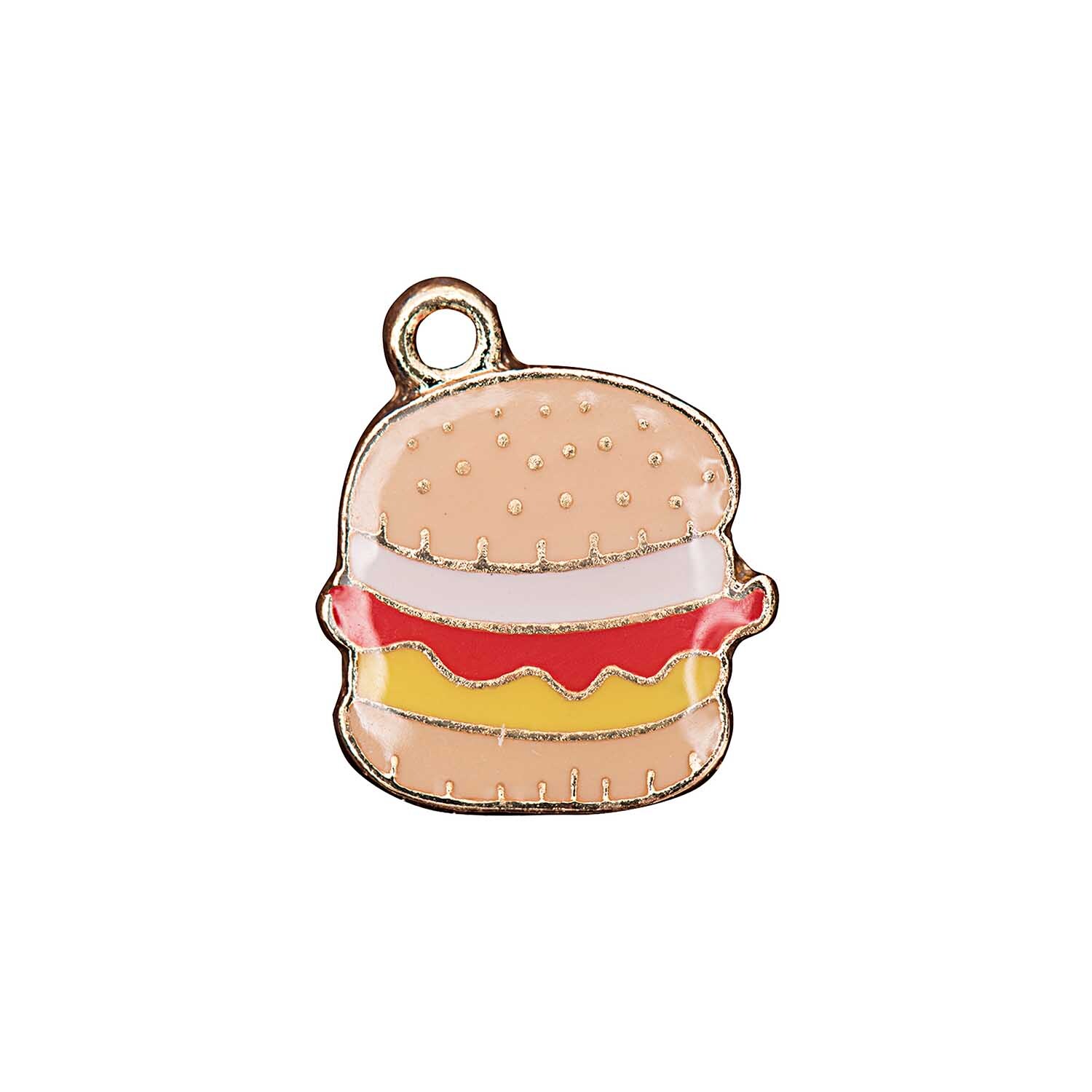 Anhänger Hamburger 12,5x12mm Emaille zeigt einen bunten Burger aus Emaille von Rico Design. Ideal für kreative Schmuckprojekte.