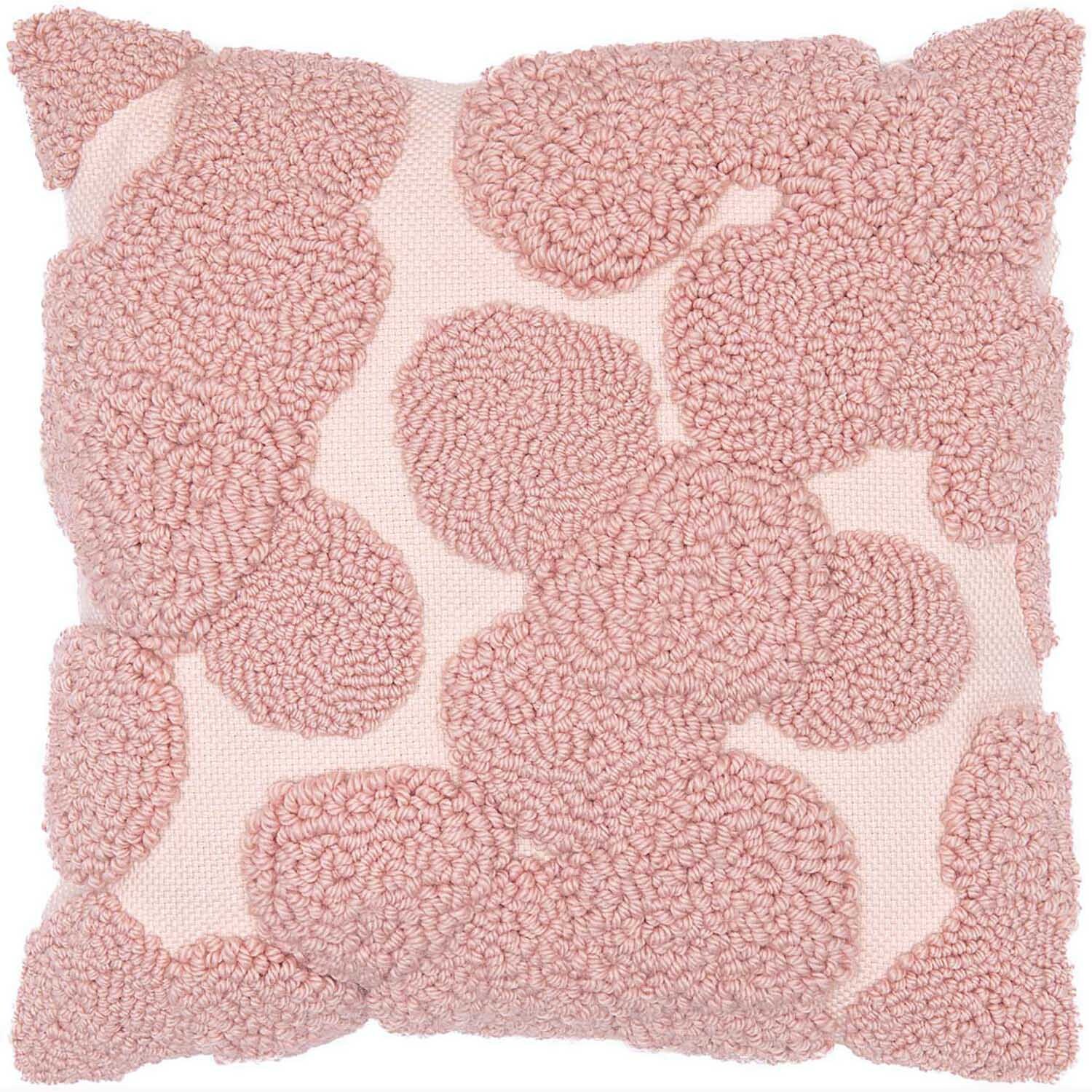 Punch Needle Packung Kissen mit rosa Punkten von Rico Design, zeigt weiche, strukturierte Oberfläche.
