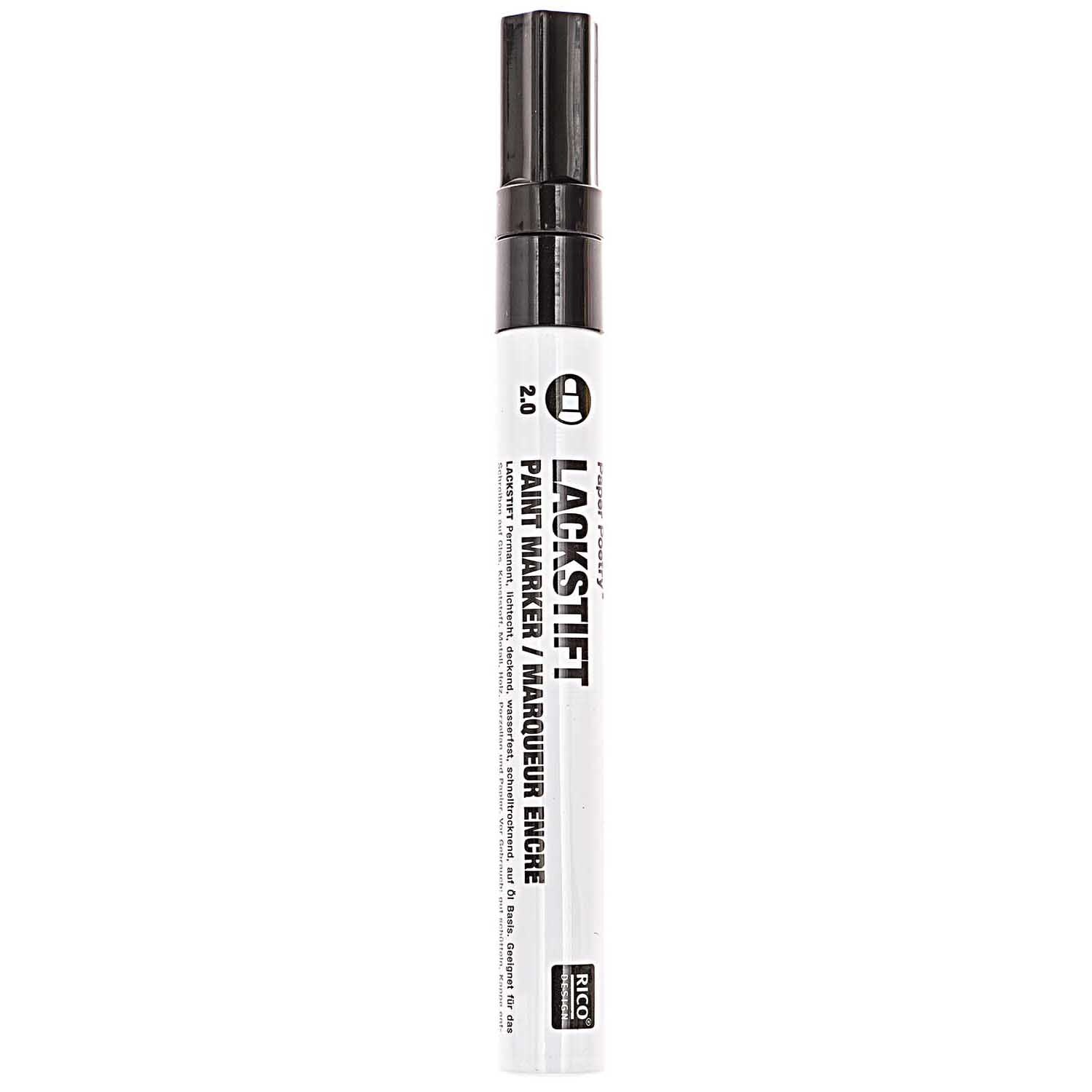 Lackmarker 2,0mm von Rico Design in Schwarz, ideal für präzises Zeichnen und Schreiben.