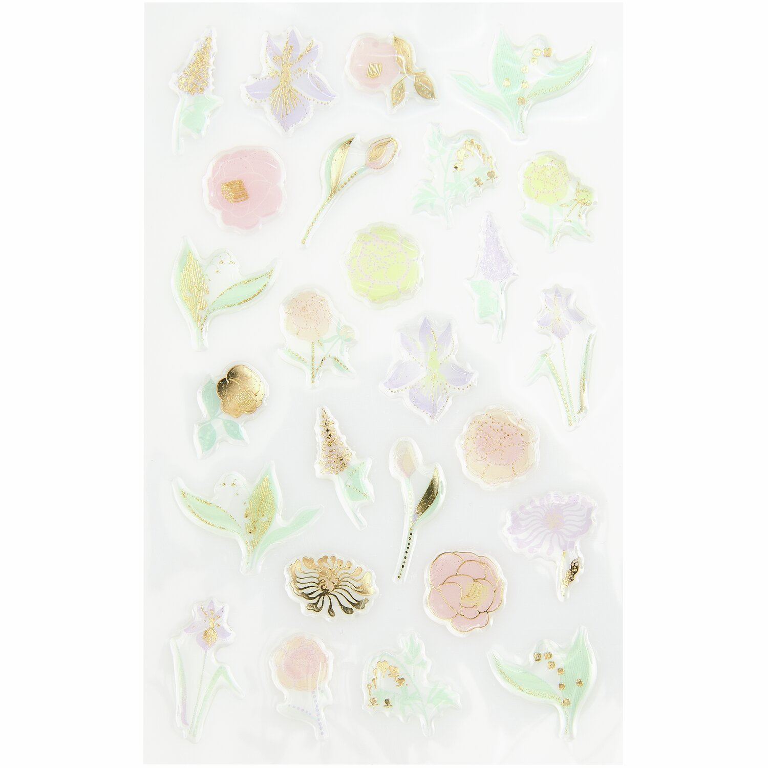 Paper Poetry Gelsticker Blumen pastell 1 Bogen zeigt zarte Blumenmotive in sanften Pastelltönen. Ideal für kreative Bastelprojekte.