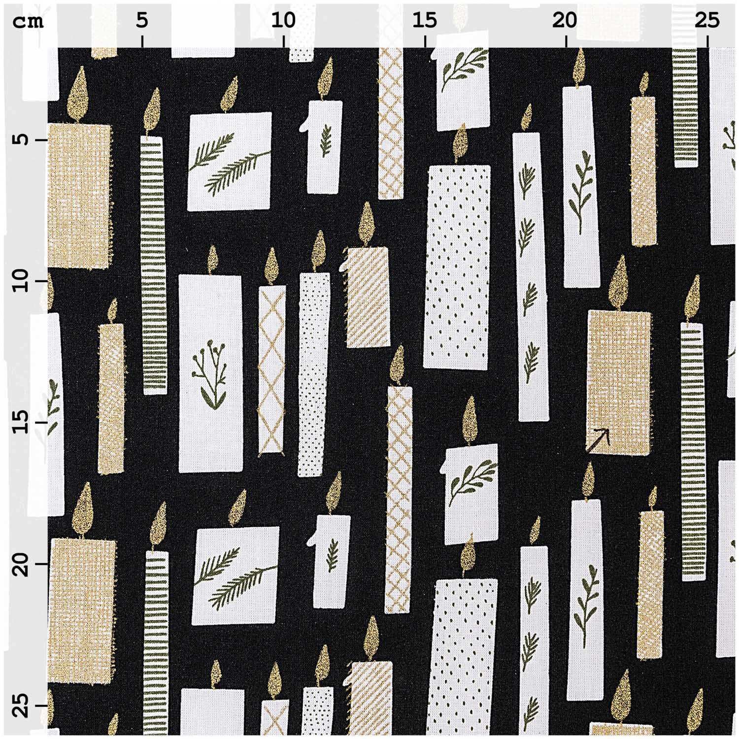 Druckstoff Nostalgic Christmas Kerzen schwarz-gold 140cm von Rico Design